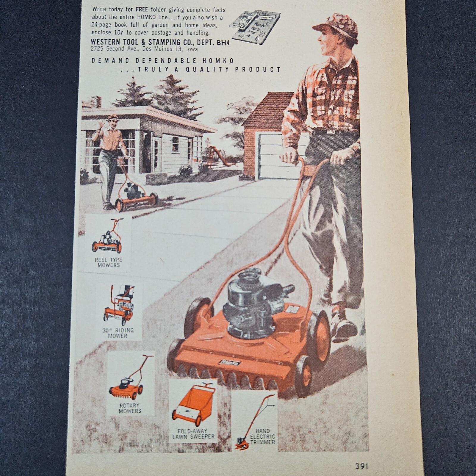 1953 Western Tool & Stamping Homko Power Lawn Mowers Vintage Print Ad Des Moines