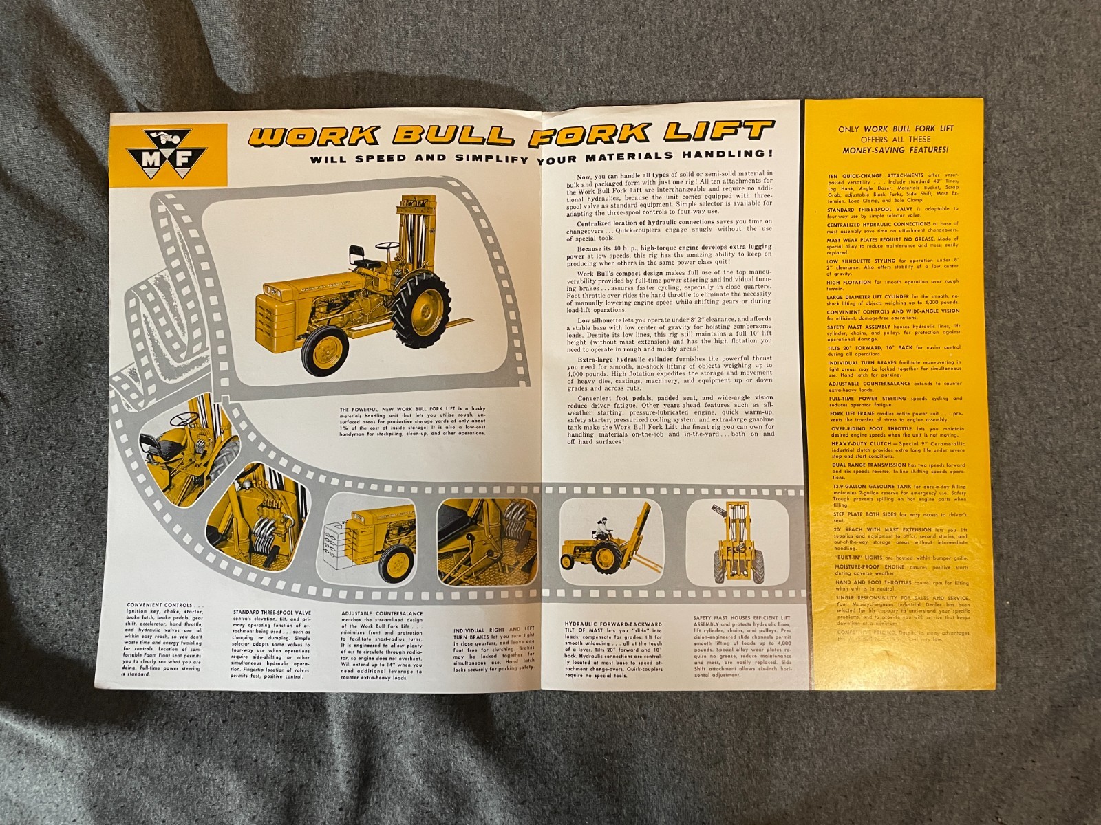 1950&rsquo;s Massey Harris Ferguson Work Bulls Life Brochure Spec Sheet 4 Pages