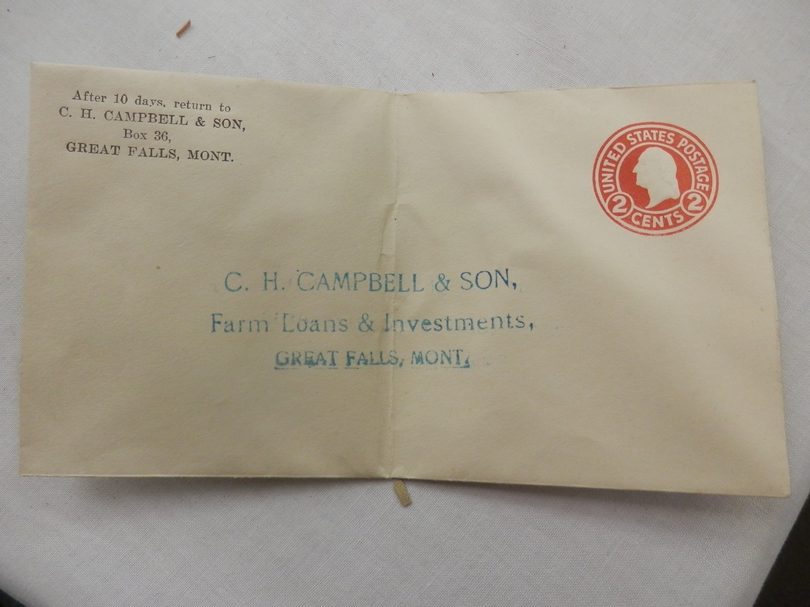 C H Campbell & son Farm Loans Great Falls Montana envelope 2 cent circa 1910