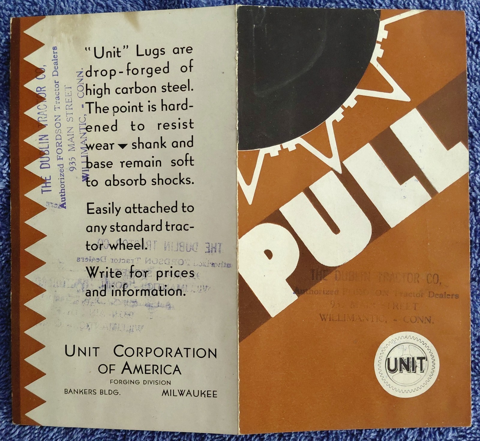 Unit Drop‑Forged Spade Lug Brochure Tractor Wheel Lugs Fordson Dealer Stamp