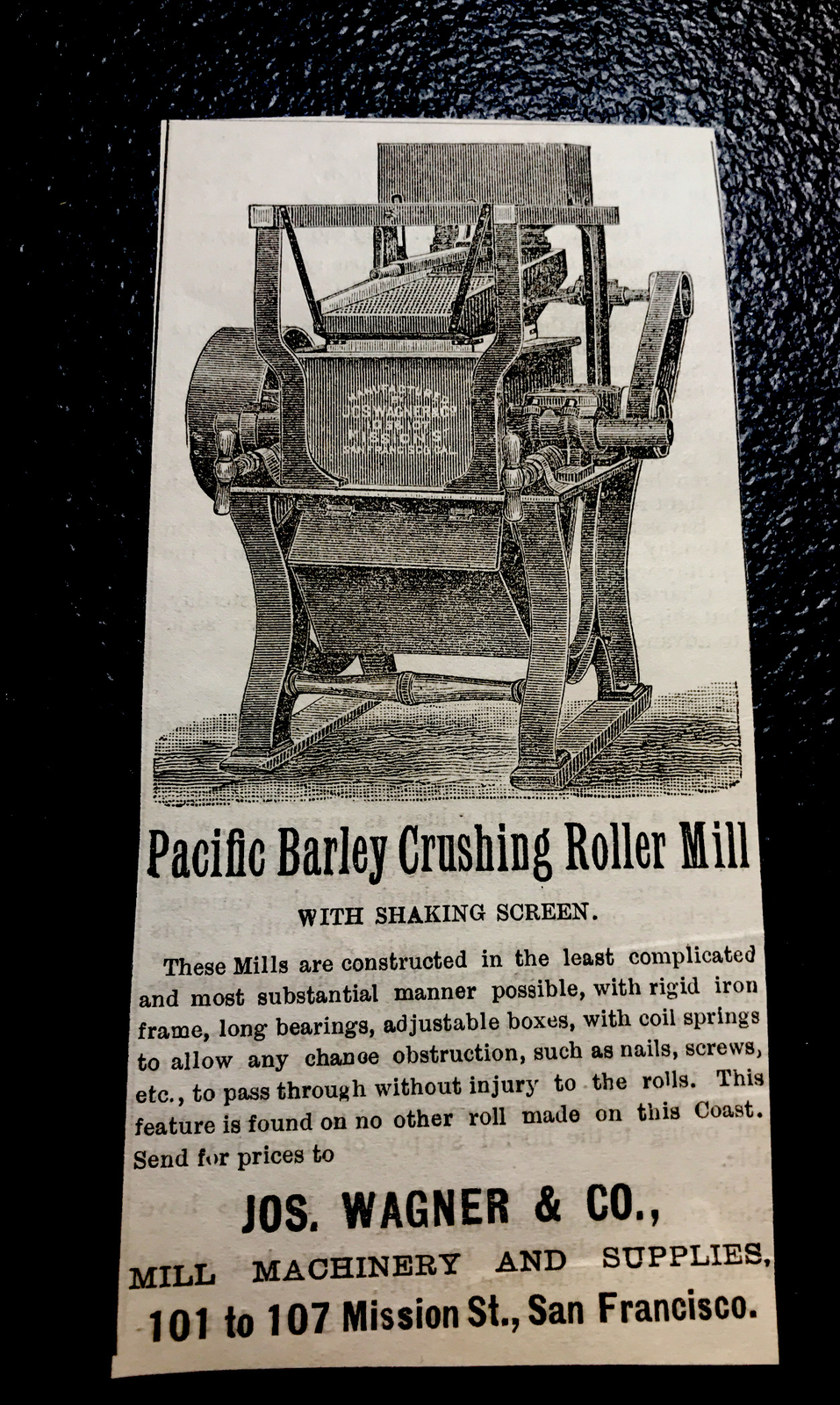 1886 Pacific Roller Mill Farm Advertising – San Francisco – California