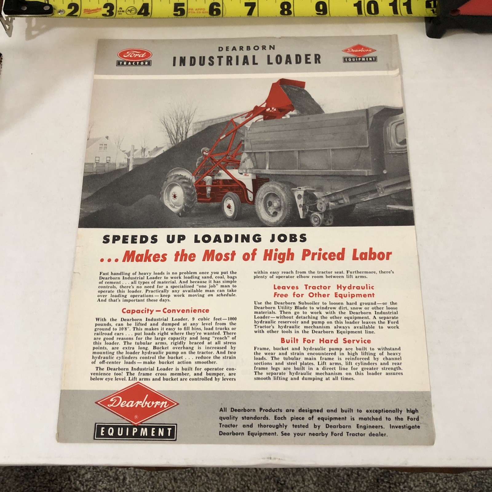 1954 Ford Tractor Dearborn Industrial Loader Specs Agriculture Sales Data Sheet