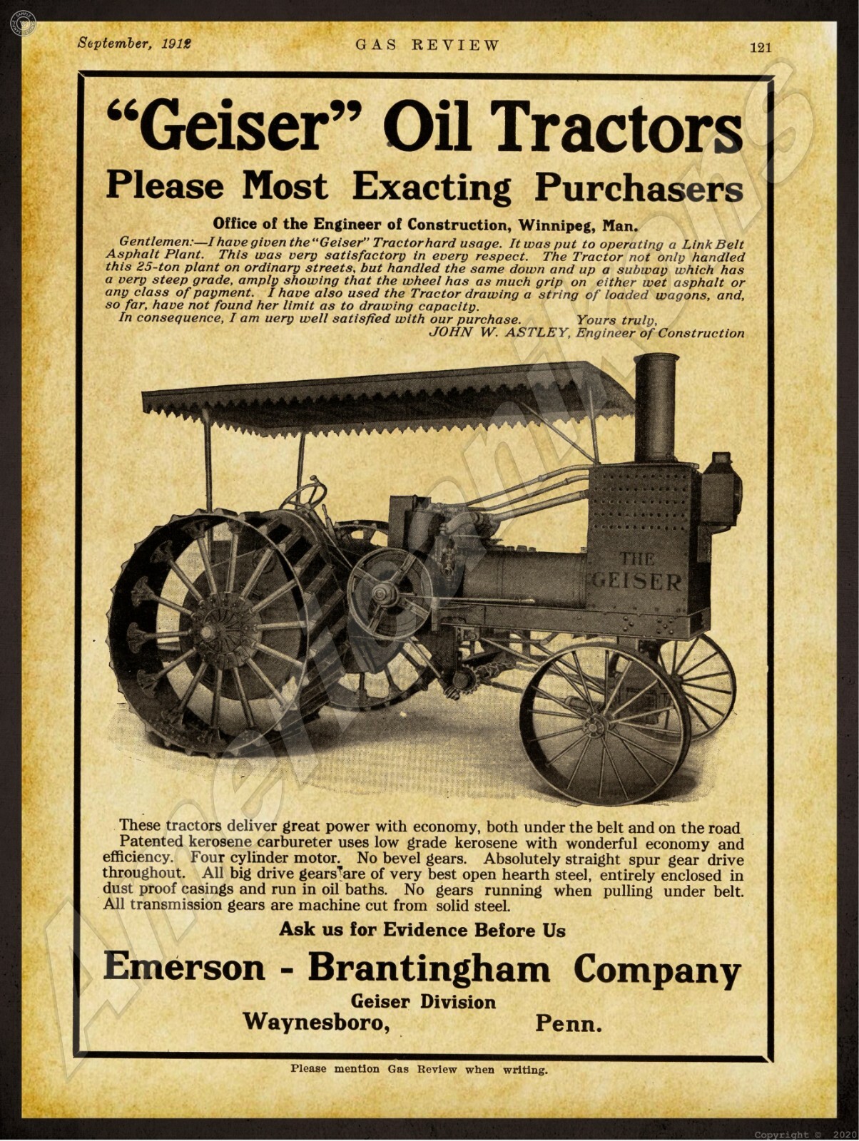 1912 Geiser Oil Tractors, EB NEW Metal Sign 24&Prime;x30&Prime; USA STEEL XL Size 7 lb