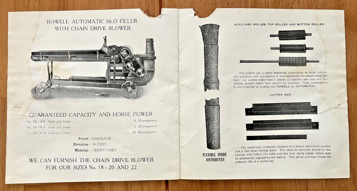 Rowell Line Silo Fillers I B Rowell Co Waukesha Wisconsin brochure & price list