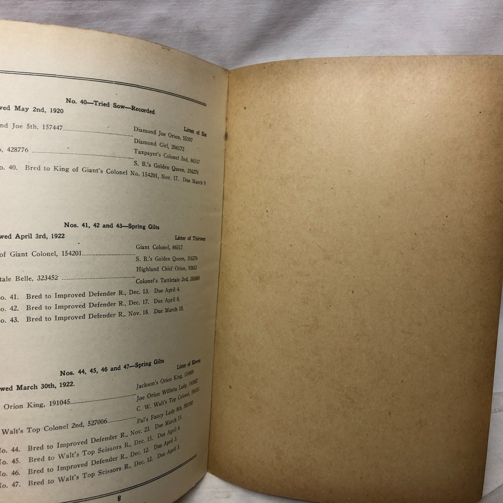 Vintage 1923 45-Duroc-45 Bred Sows Sale Booklet
