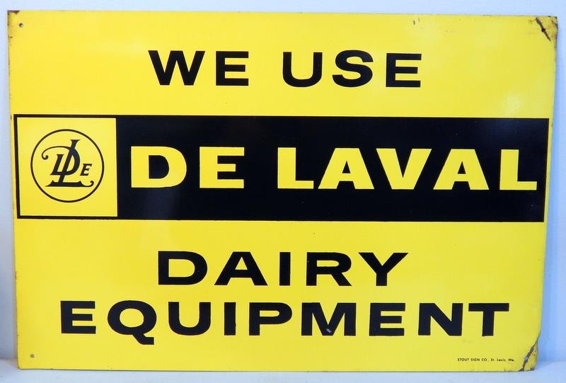Vtg NOS ORIGINAL DeLaval Dairy Equipment 18&Prime; x 12&Prime; Tin Sign Stout Sign Co MO.