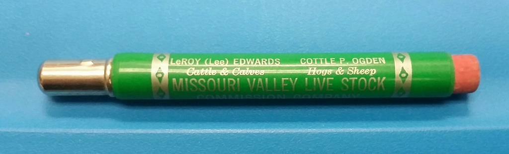 RARE VINTAGE 40-50s BULLET PENCIL MISSOURI VALLEY LIVE STOCK COMMISSION ST LOUIS