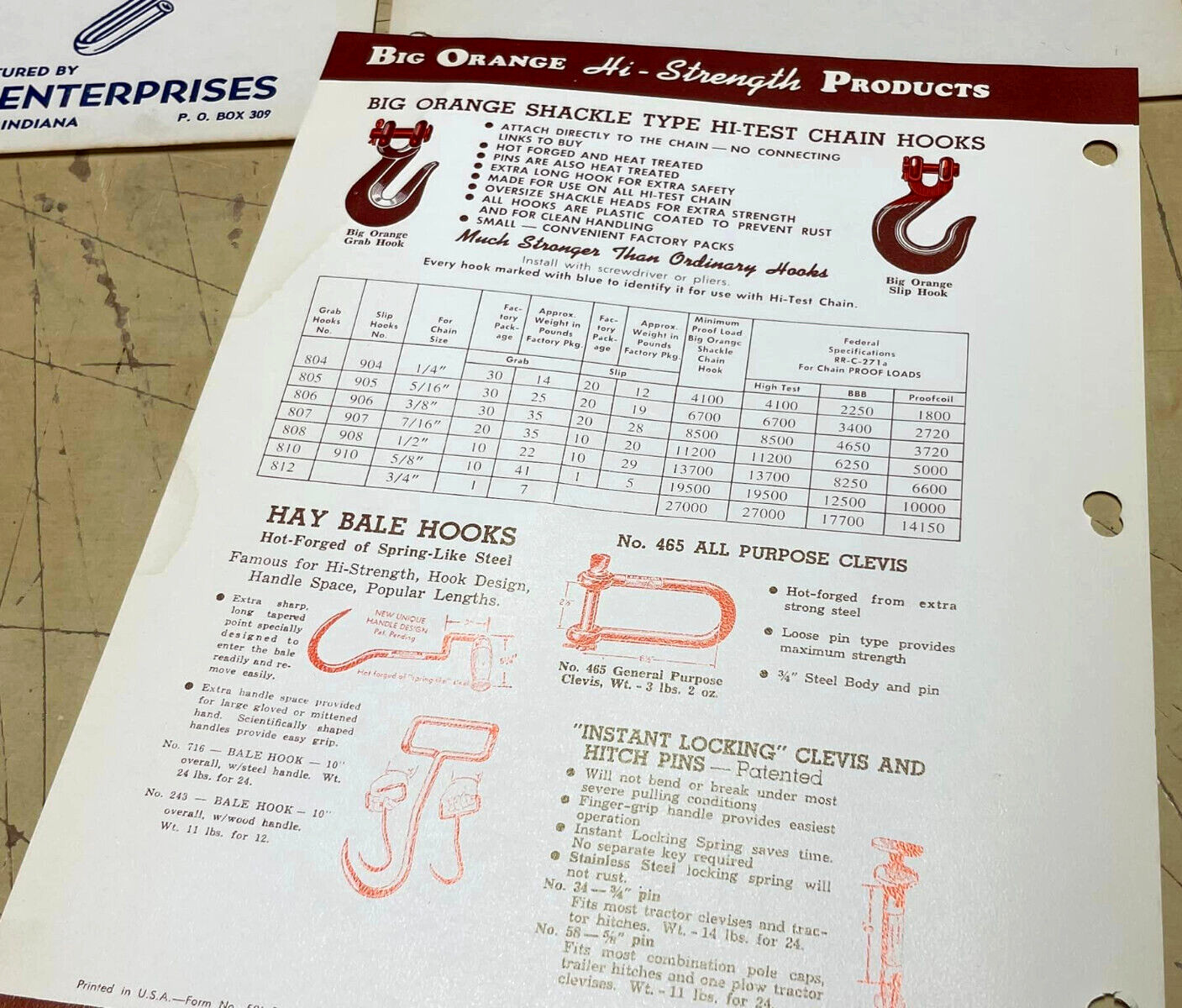 Vtg 1960s Lox All Sta-Pin Big Orange Tractor Clevises One-Page Ads & Price List