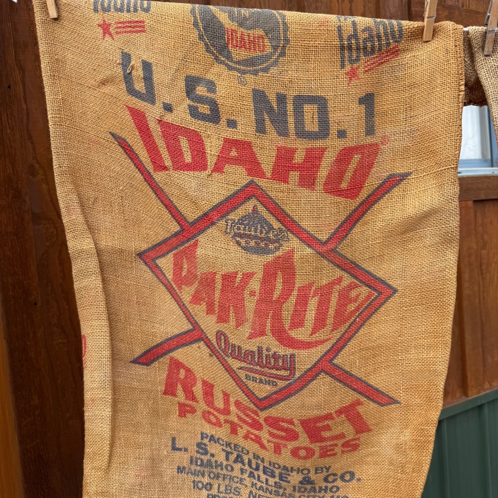 L.S. Taube & Co. Burlap Sack Tan Idaho Russet Potatoes Pak-Rite Vintage