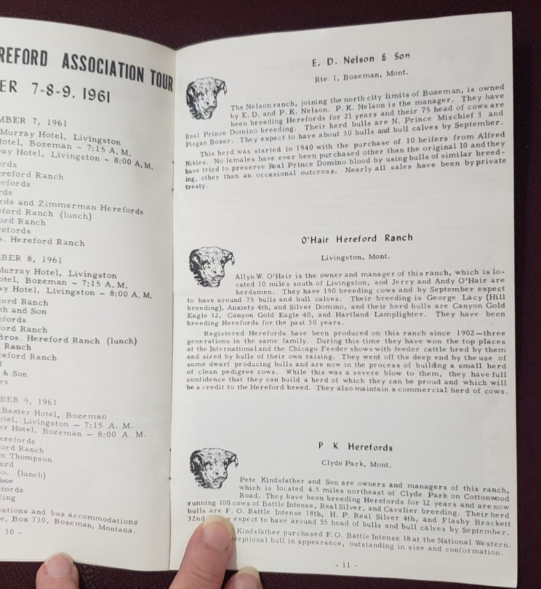 Park Gallatin Hereford Association Cattle Breeding Bozeman MT Booklet 1961