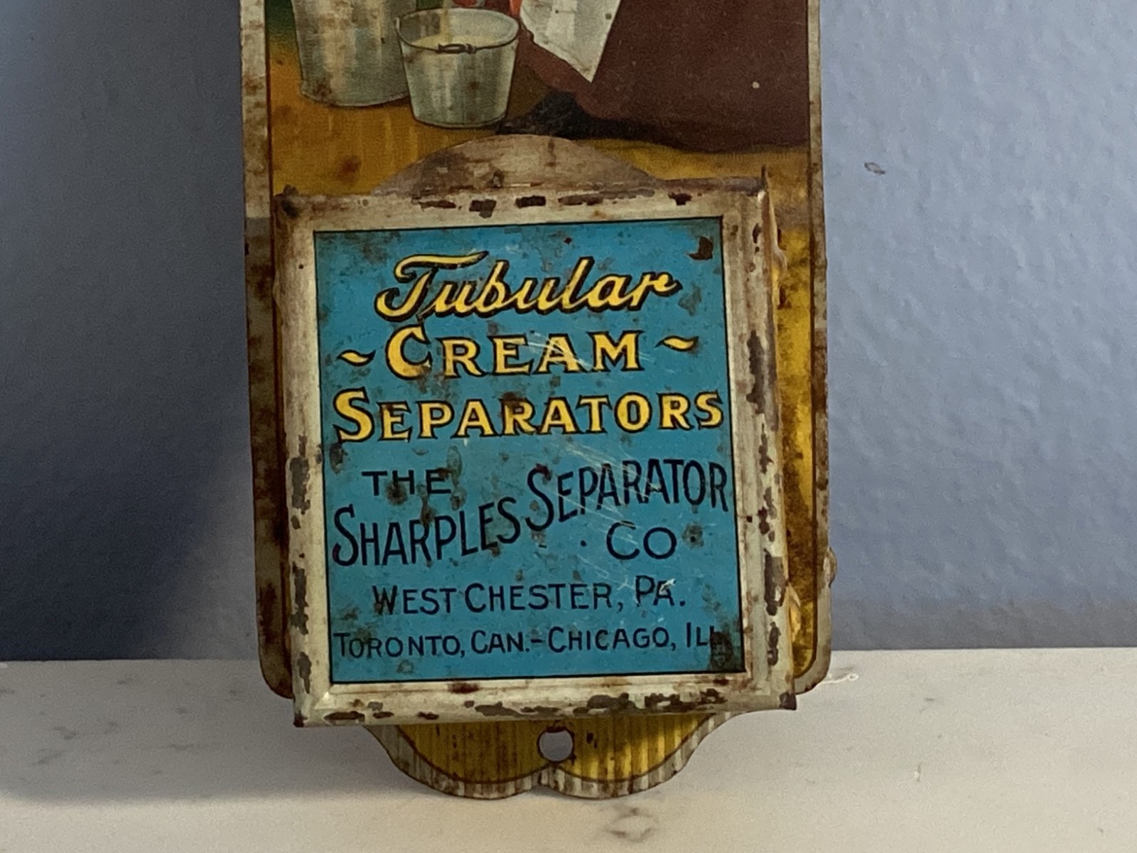ANTIQUE SHARPLES TUBULAR CREAM SEPARTORS CO. MATCH HOLDER TIN MUST SEE NO RES