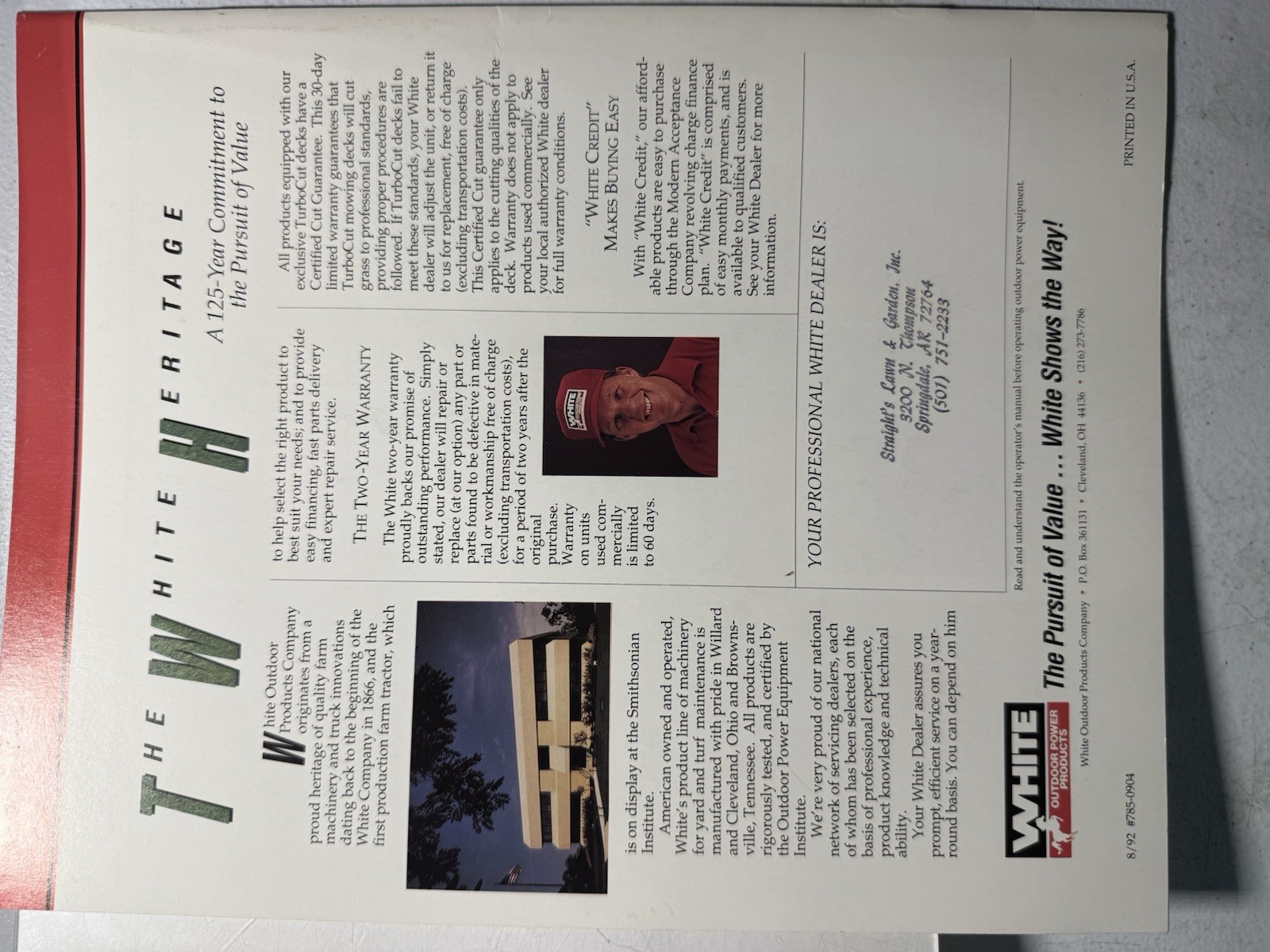 White Lawn & Garden Tractors Advertising Brochure 1992