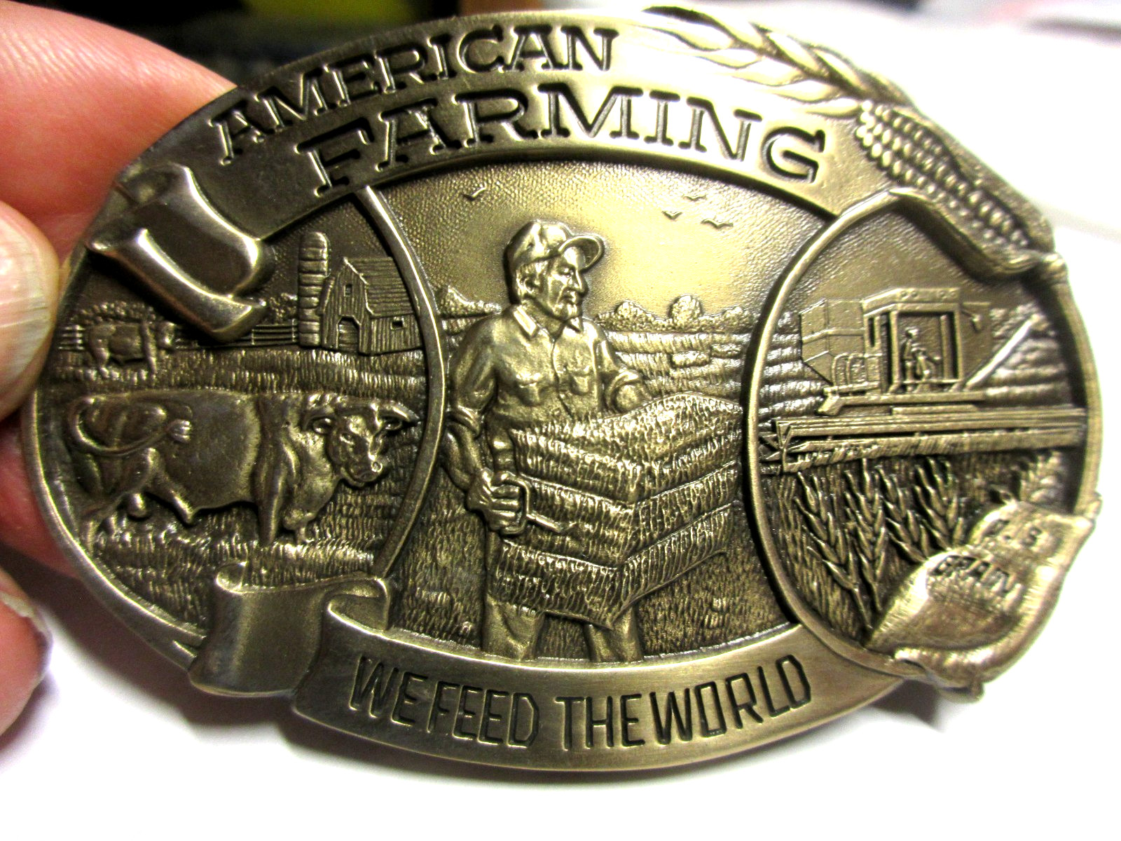 solid brass 1983 American Farming We Feed the World, belt buckle Missouri Breaks