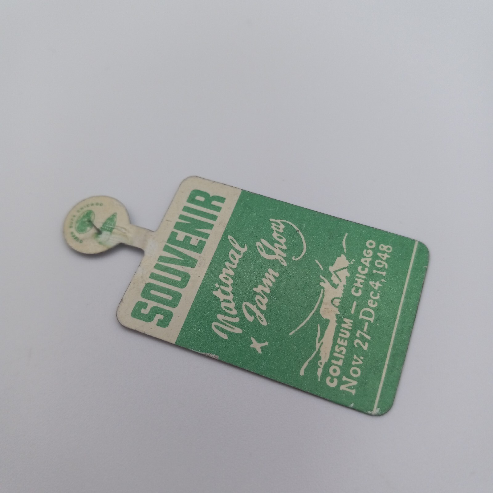 Vintage National Farm Show 1948 Coliseum Chicago IL Foldback Souvenir Pin Badge
