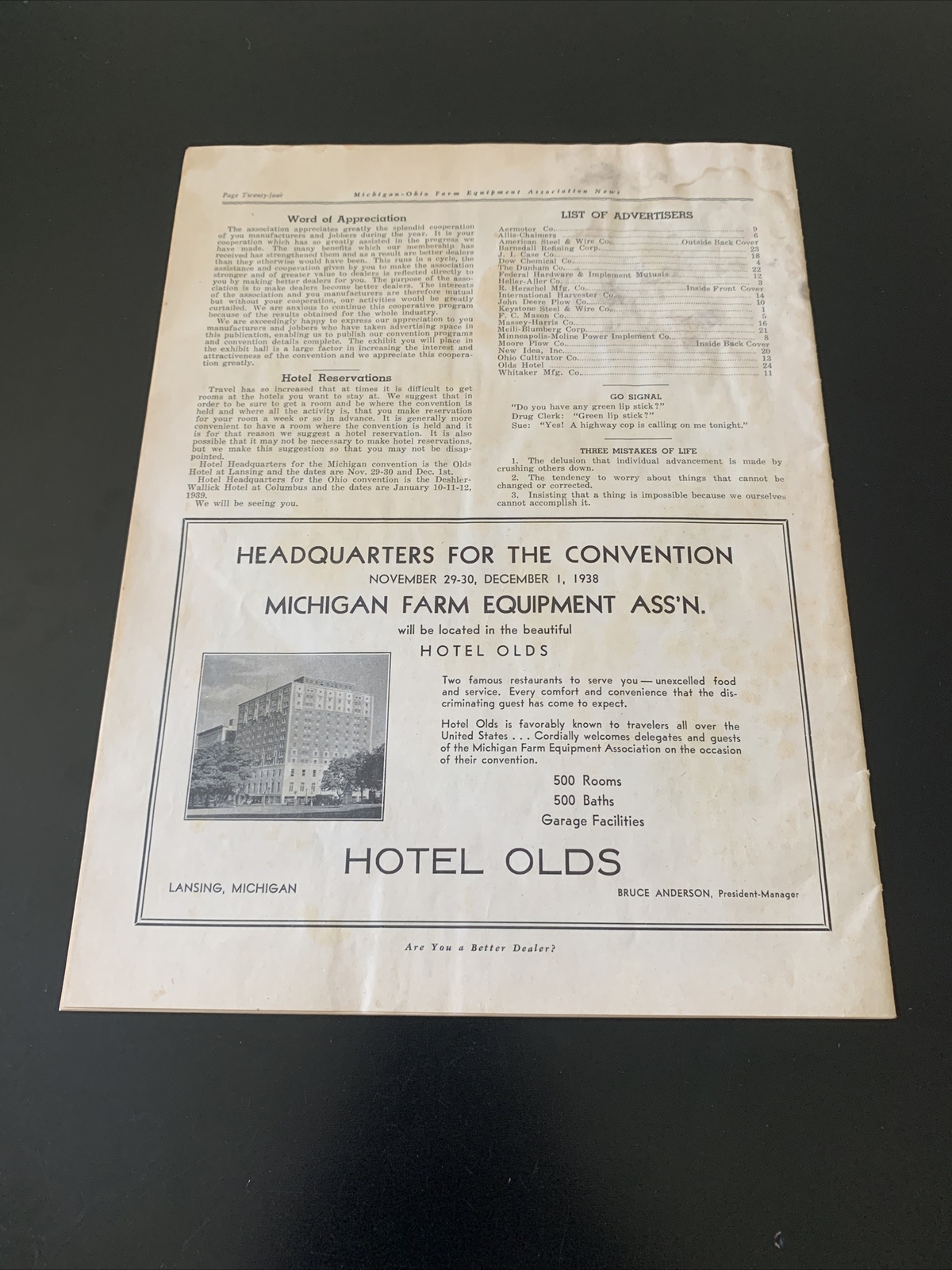 Rare – Michigan Farm Equipment Dealers 1938 Publication Newsletter – Great Ads