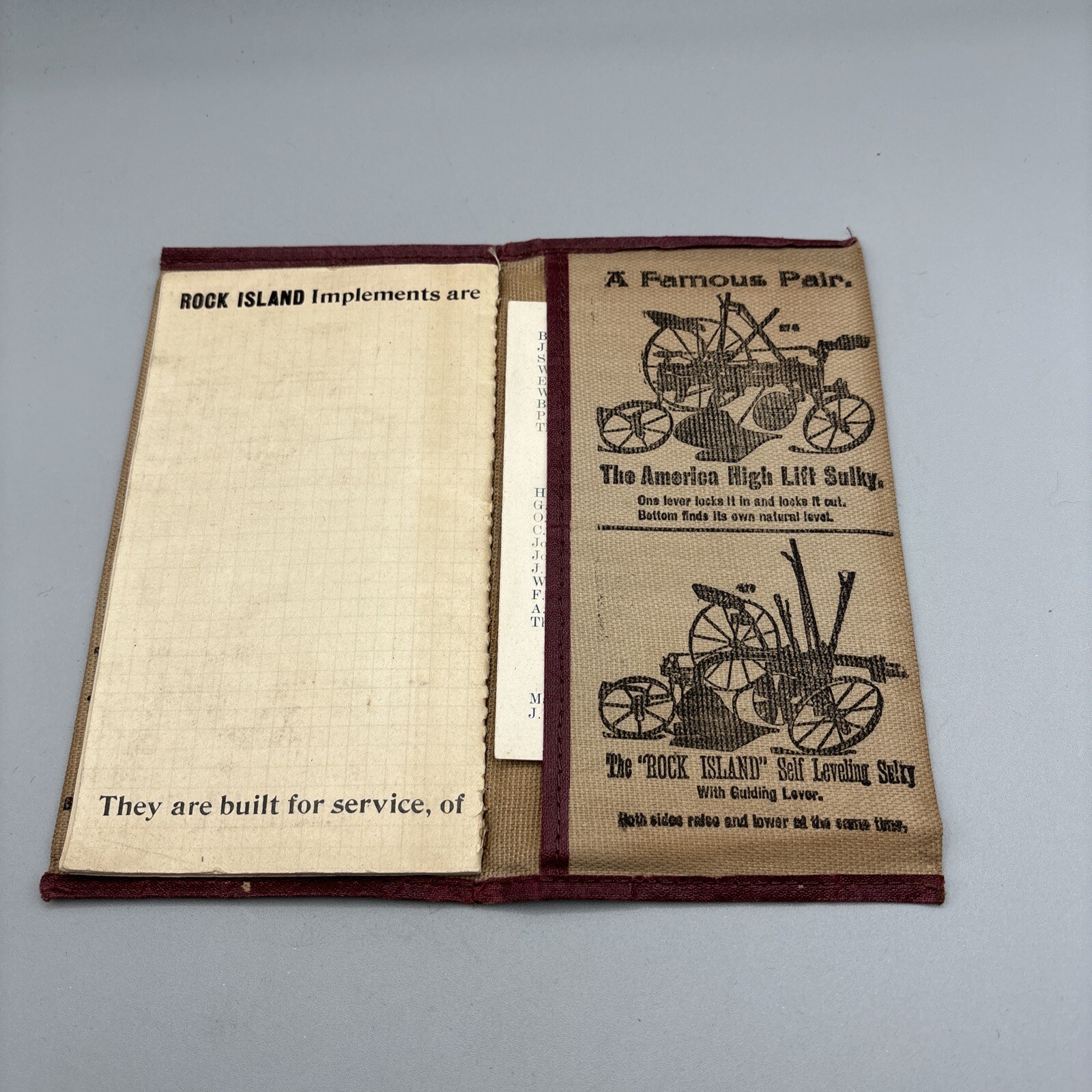 Antique Rock Island Plow Advert. Canvas Notebook & I.O.O.F Resume Schaller, IA
