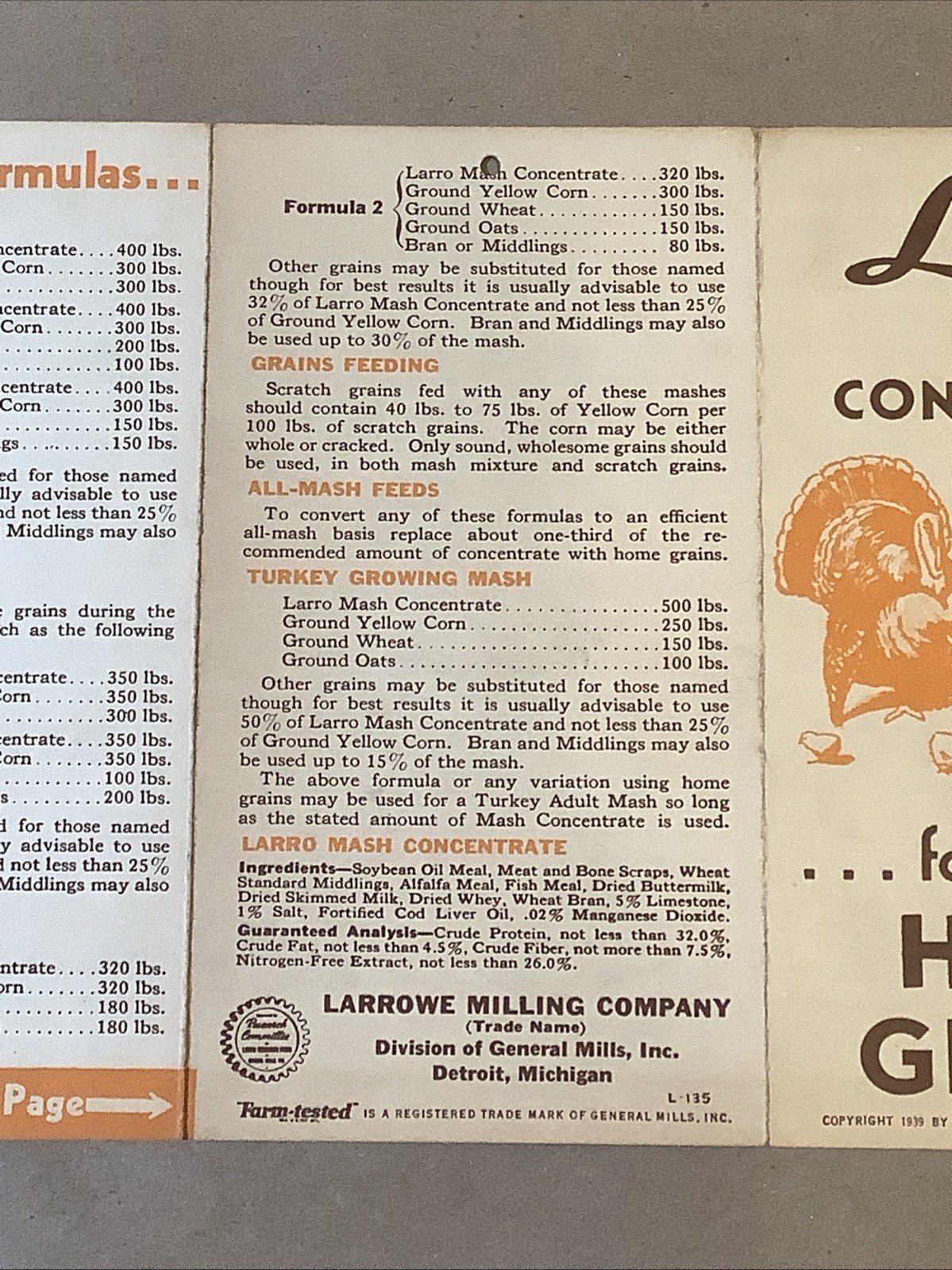 1939 Larro Mash Concentrate Brochure Larrowe Milling Co. Detroit MI INV-P0859