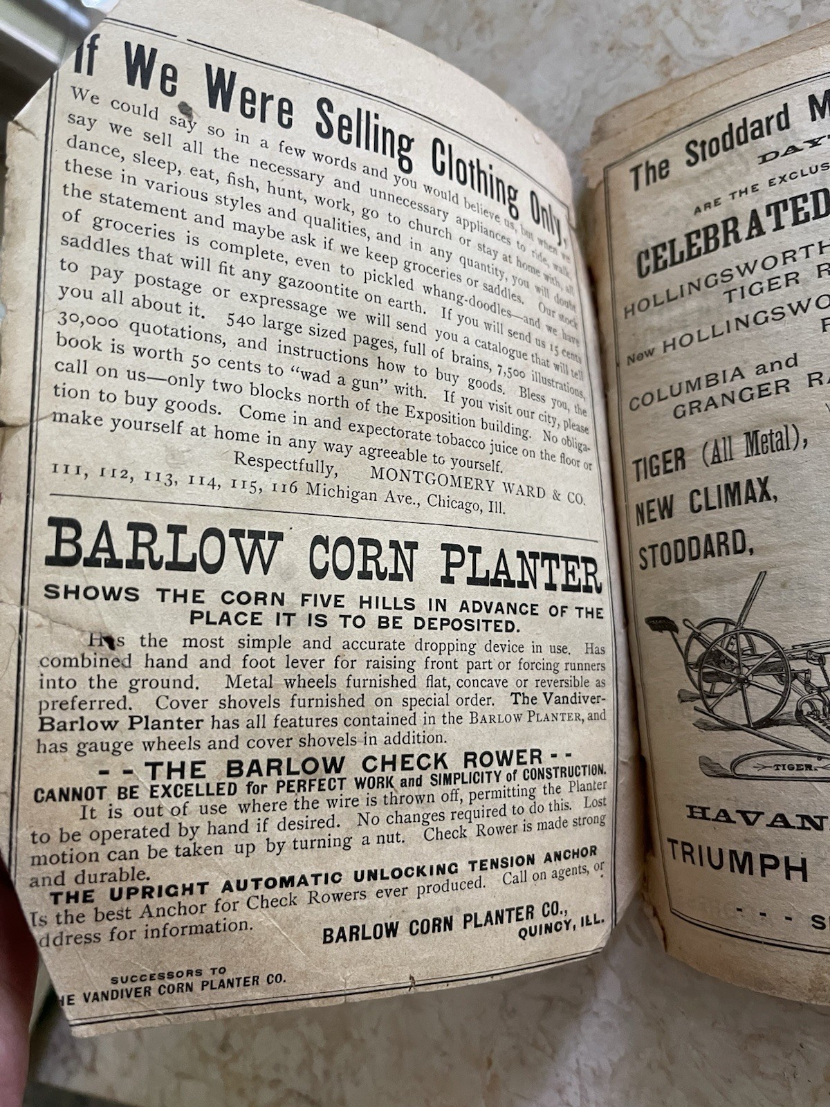 1891 American Farmers Almanac, Antique Farming Ads Barlow, Stoddard