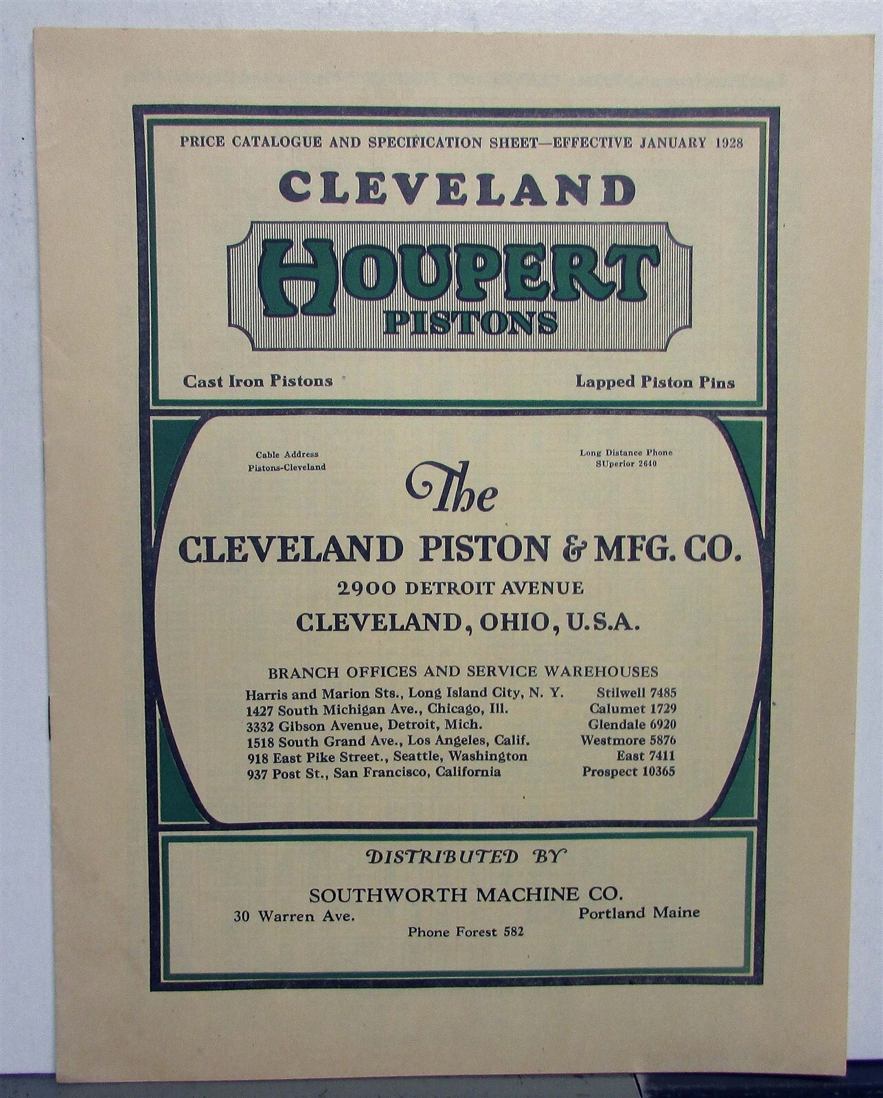 1928 Cleveland Houpert Pistons Specifications Pricing Sales Catalog