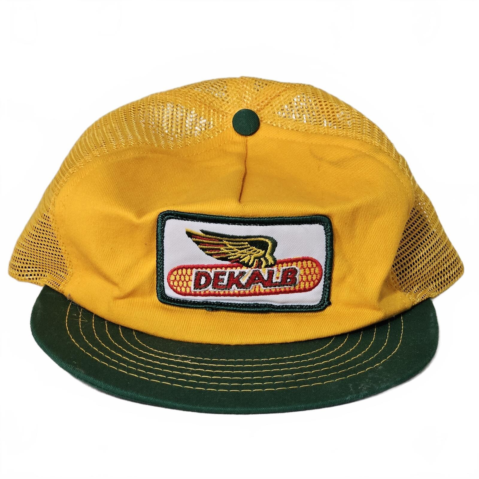 Vintage DEKALB Yellow and Green Mesh Snapback Hat Cap Retro Farming Logo