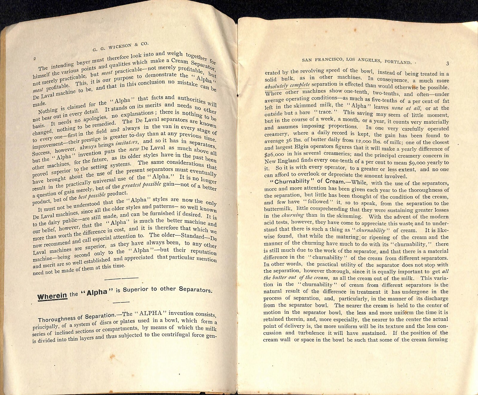 Scarce 1892 « De Laval Cream Separators Catalog » Wickson Los Angeles, CA 16pp VGC