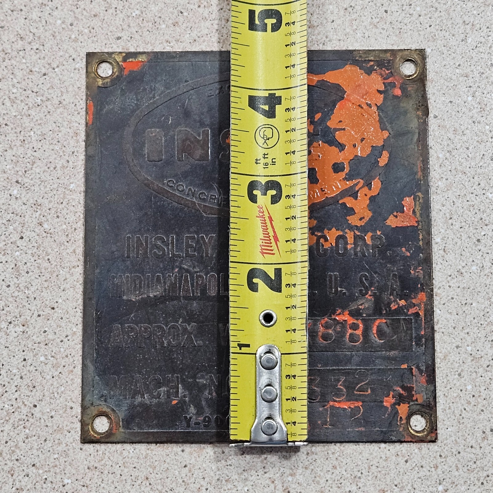 Vintage Insley Excavators Concrete Equipment Indianapolis Data Sign Badge Plate