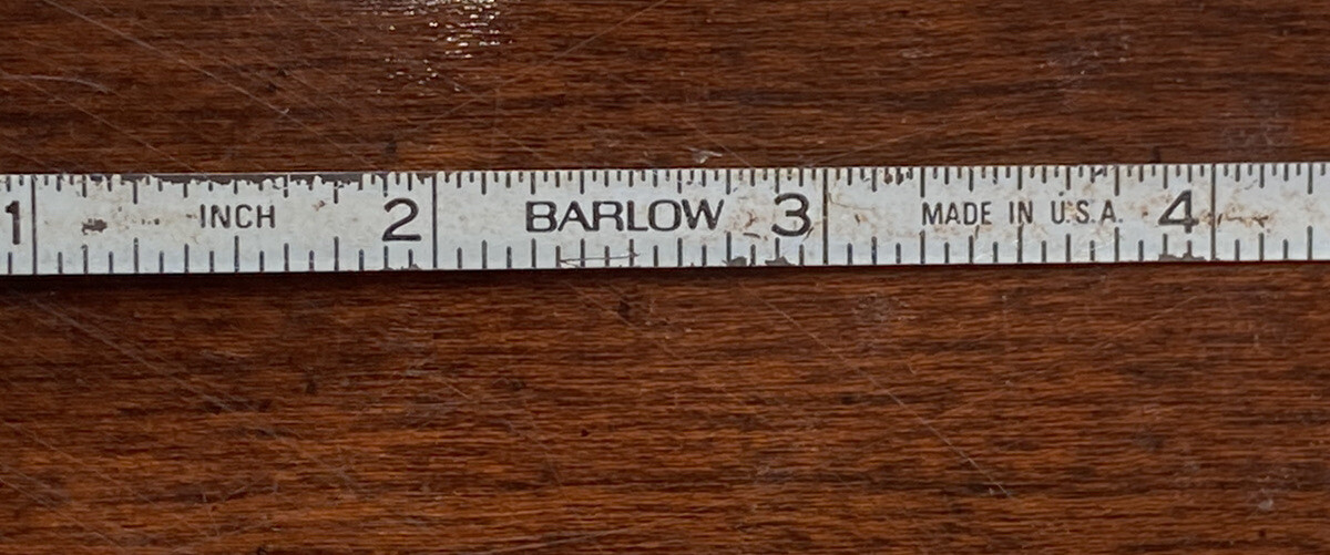 Vintage Warehouse Equipment Barlow Pocket Tape Measure 1 3/4in. Bham Hunts Mobil