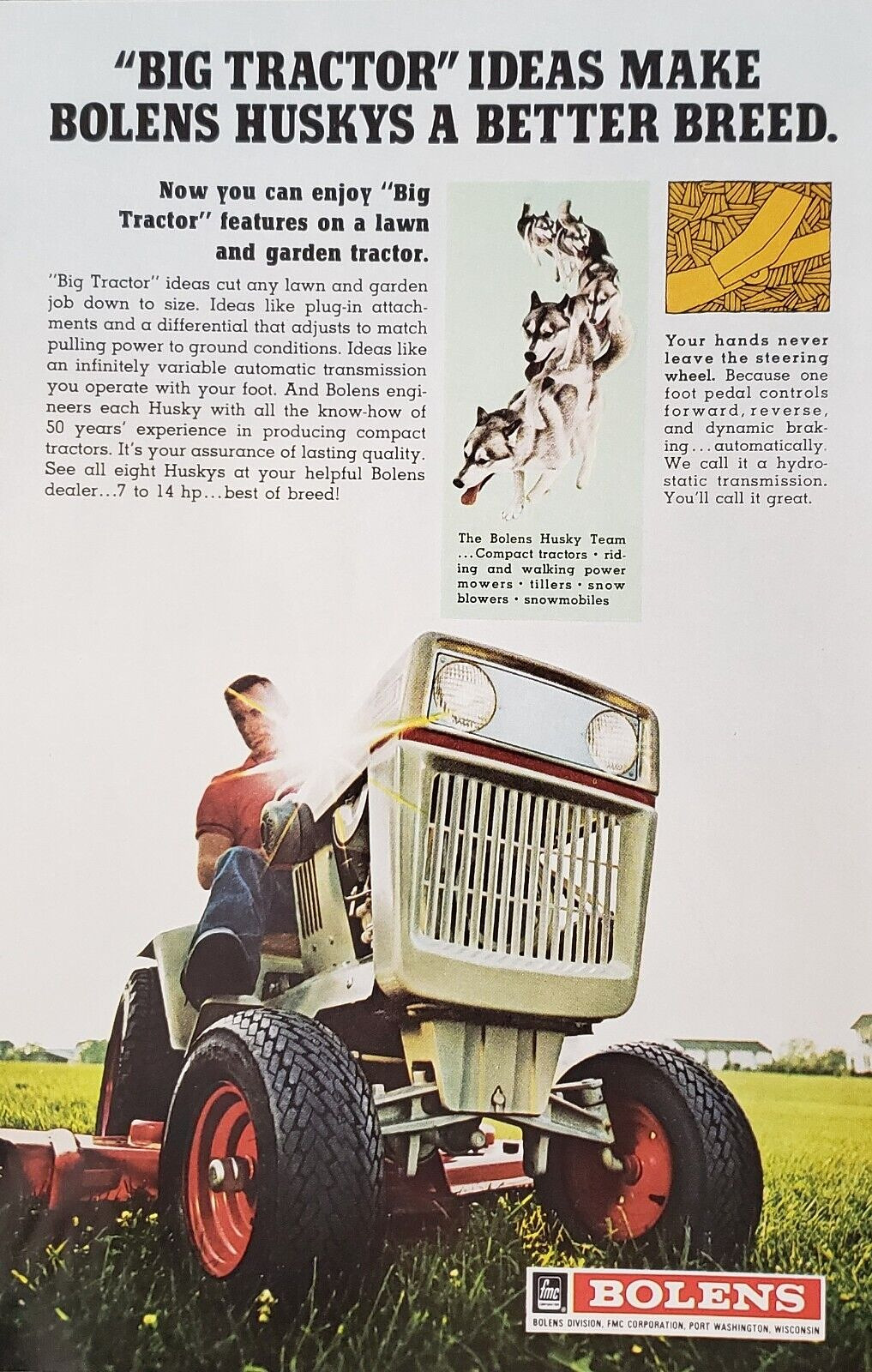 1970 Bolens Husky Riding Lawn & Garden Mowers Vtg Print Ads