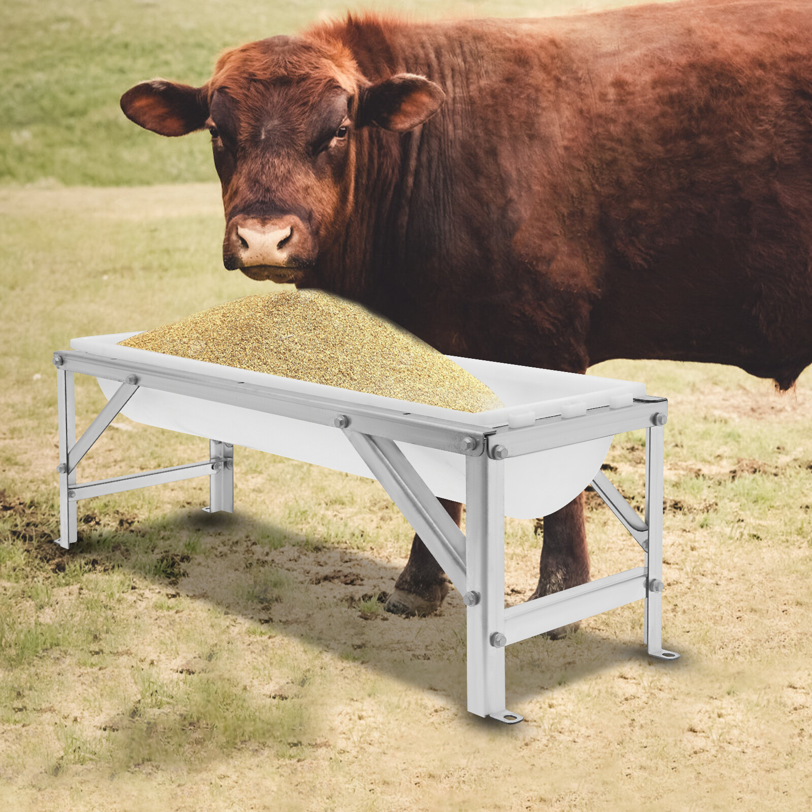 Livestock Feed Trough, Long Large Capacity Feeder, Feed Trough with Stand