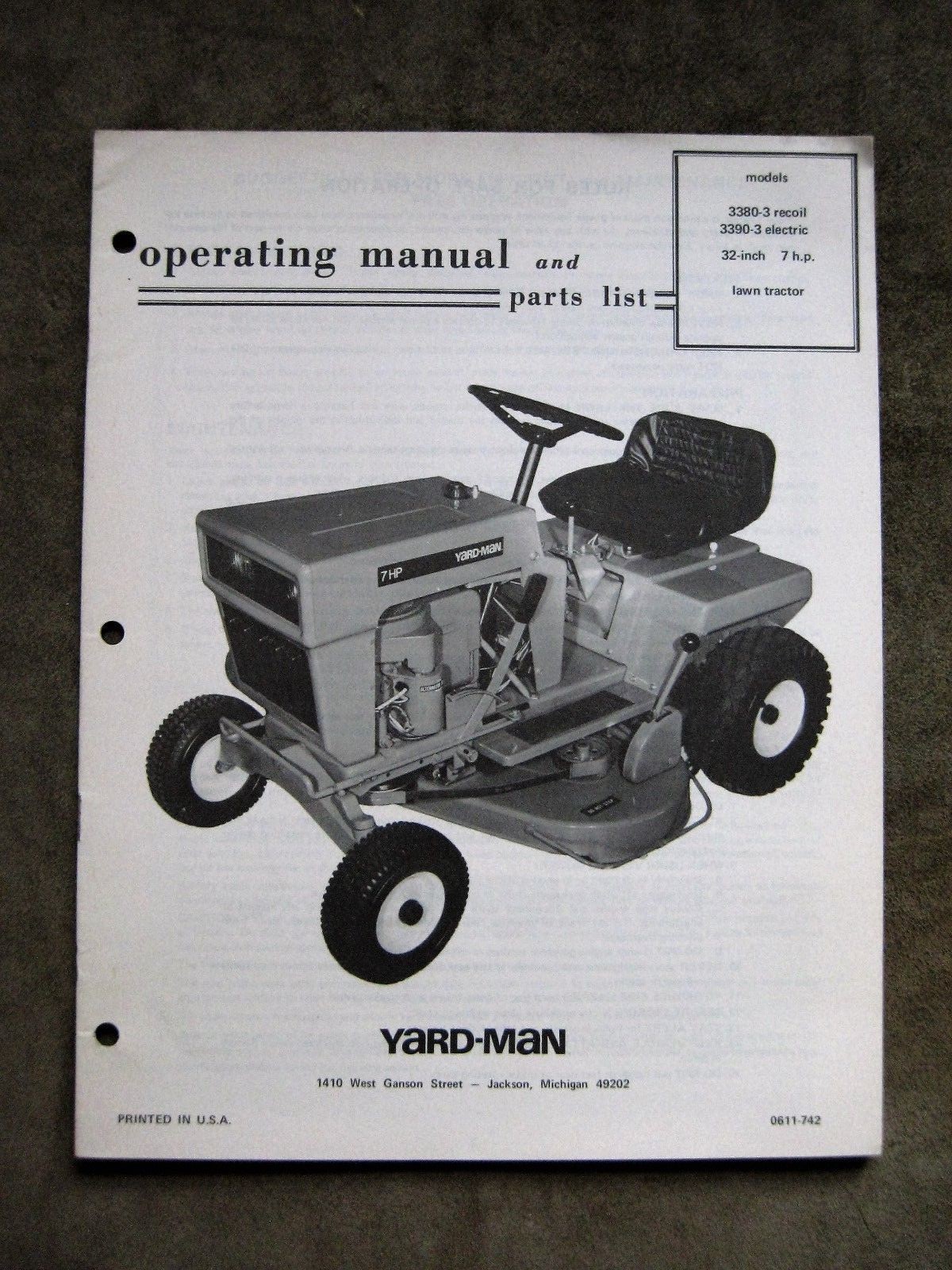 Simplicity Yardman 32 In Riding Tractor Instruction Manual Parts List Operators