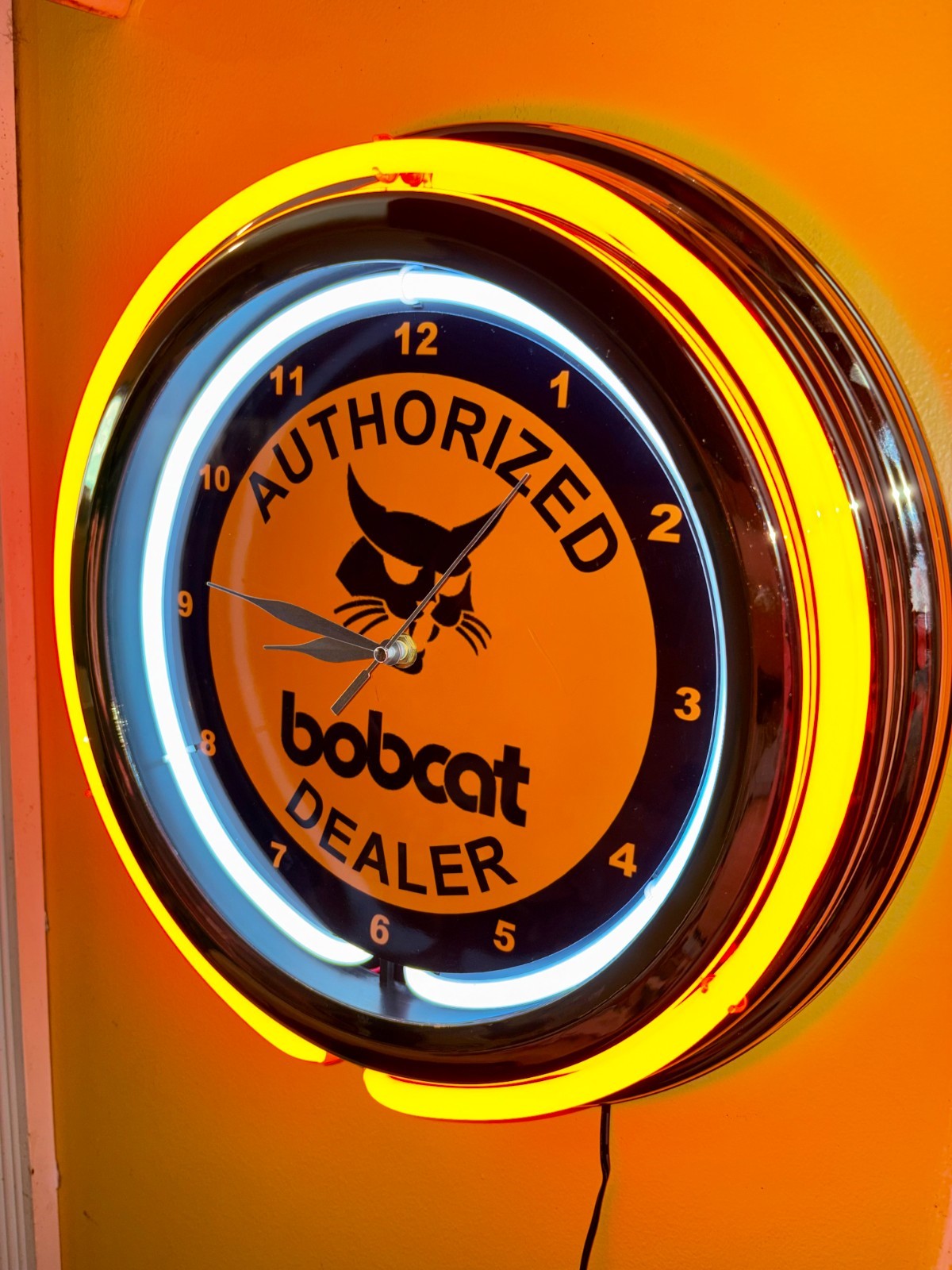 Bobcat Skid Steer Farm Tractor Barn Man Cave Orange Neon Style LED Clock Sign
