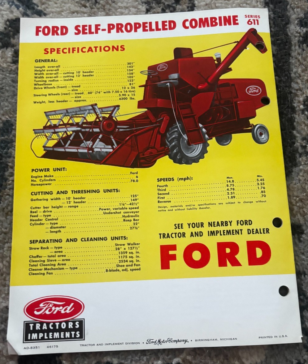 Ford Self Propelled Combine For 1961 Brochure DCPA26