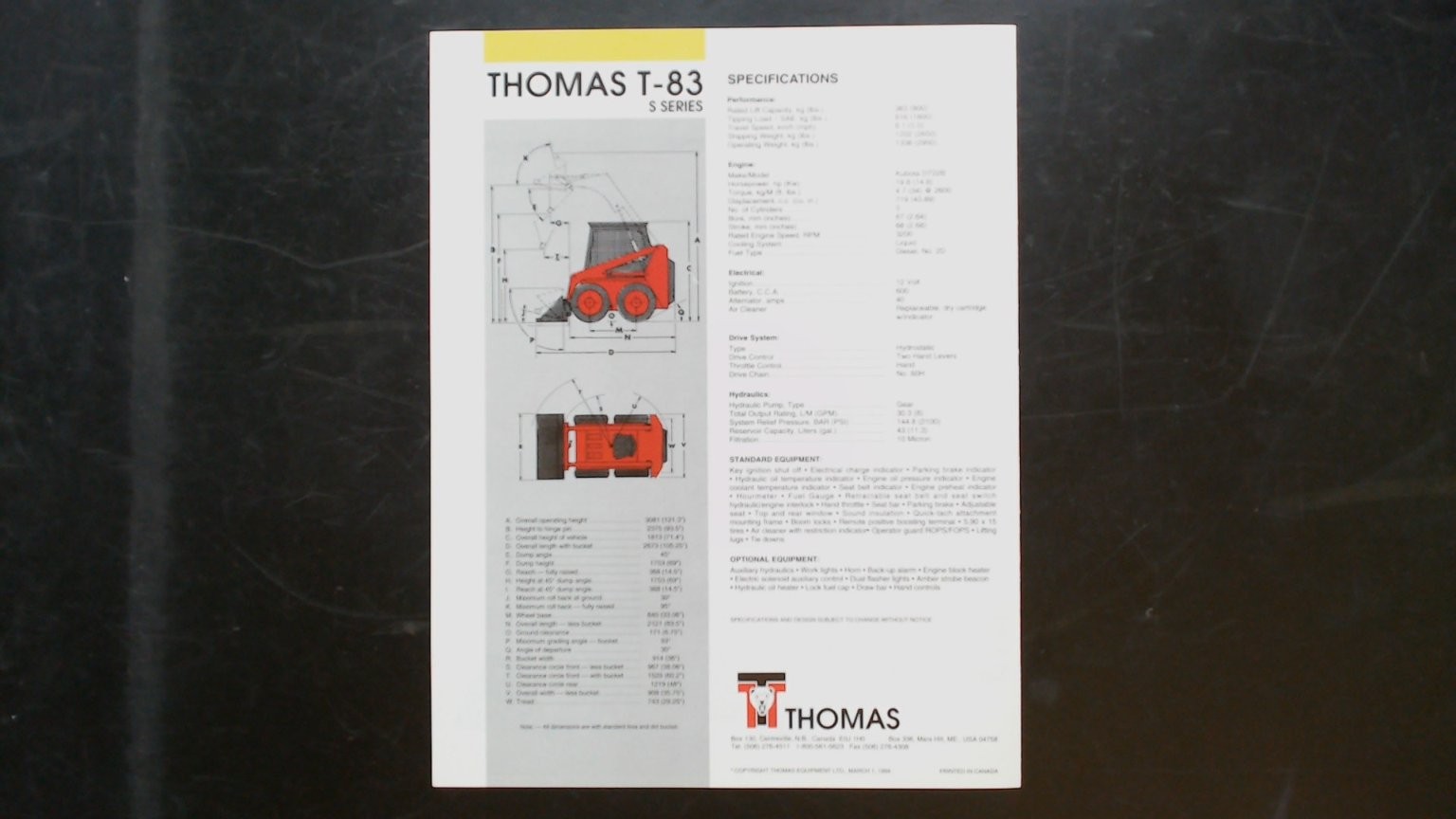 Thomas T-83 Skid-Steer Loader Brochure Vintage Agricultural Equipment