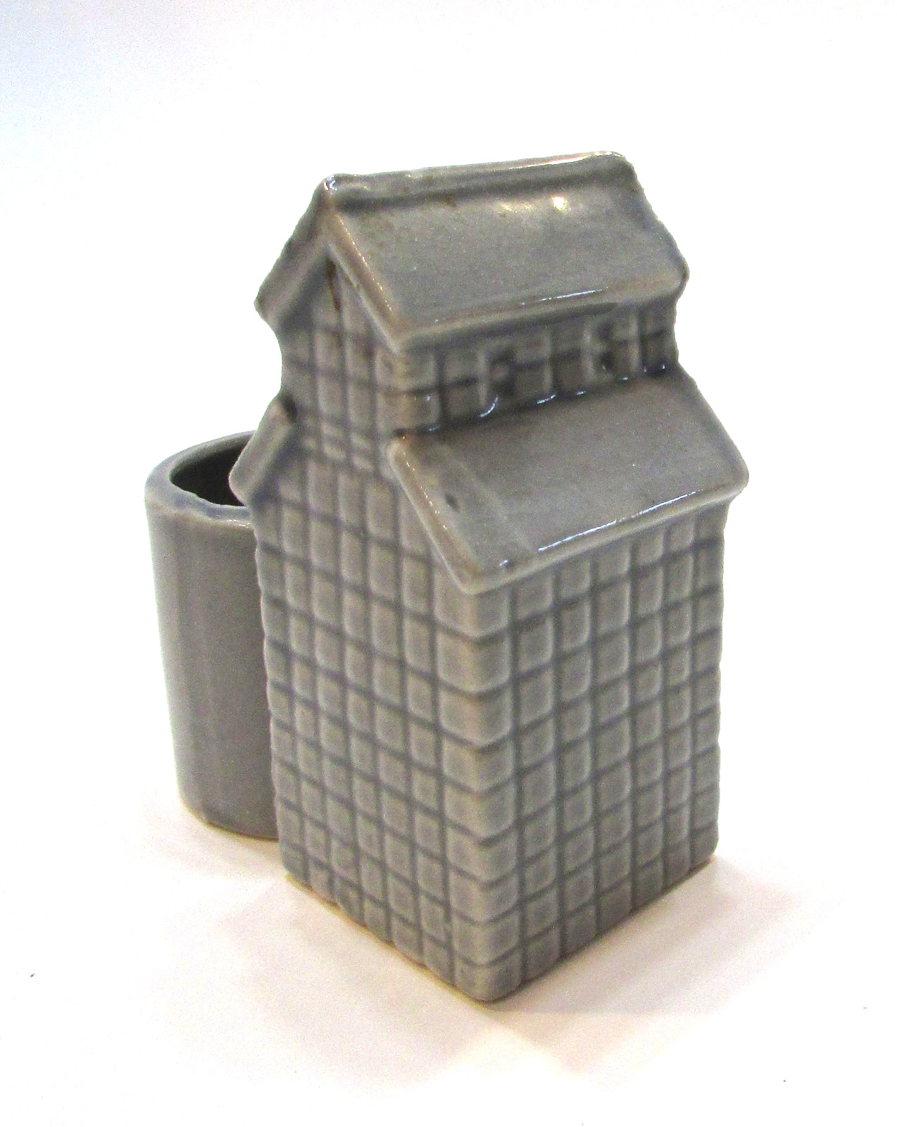 Vintage Grain Elevator Building Warco Japan Gray Ceramic 3&Prime; Toothpick Holder