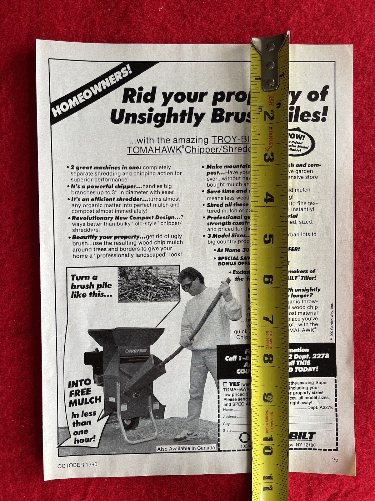 Vintage 1990 Troy Bilt Print Ad Tomahawk Chipper Shredder Advertisement
