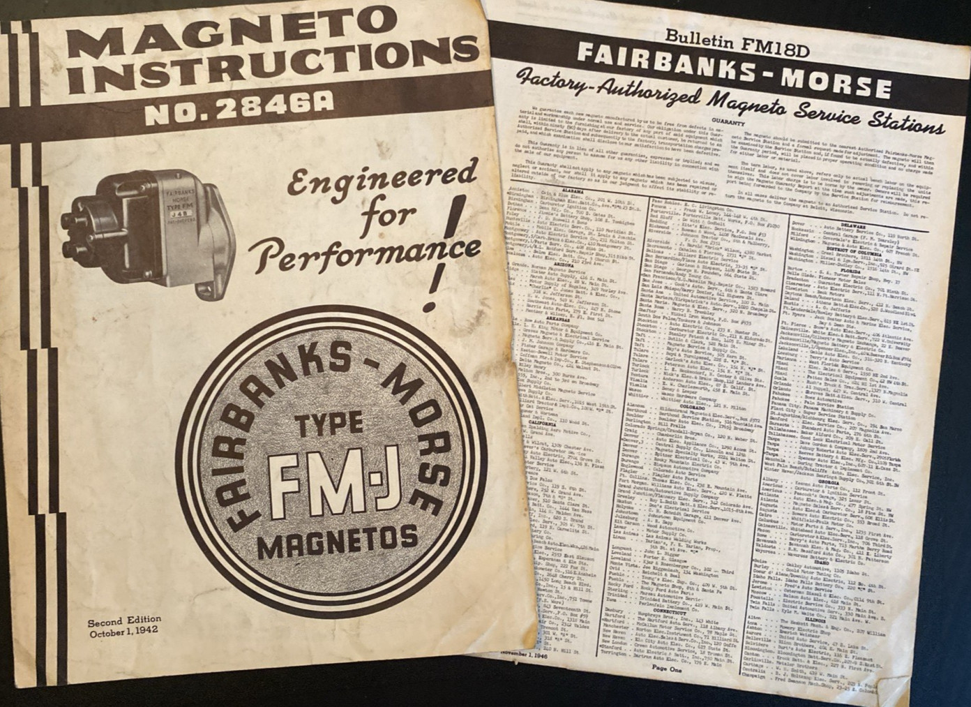 Original OEM 1942 Fairbanks Morse Model FM-J Magnetos Instruction Manual