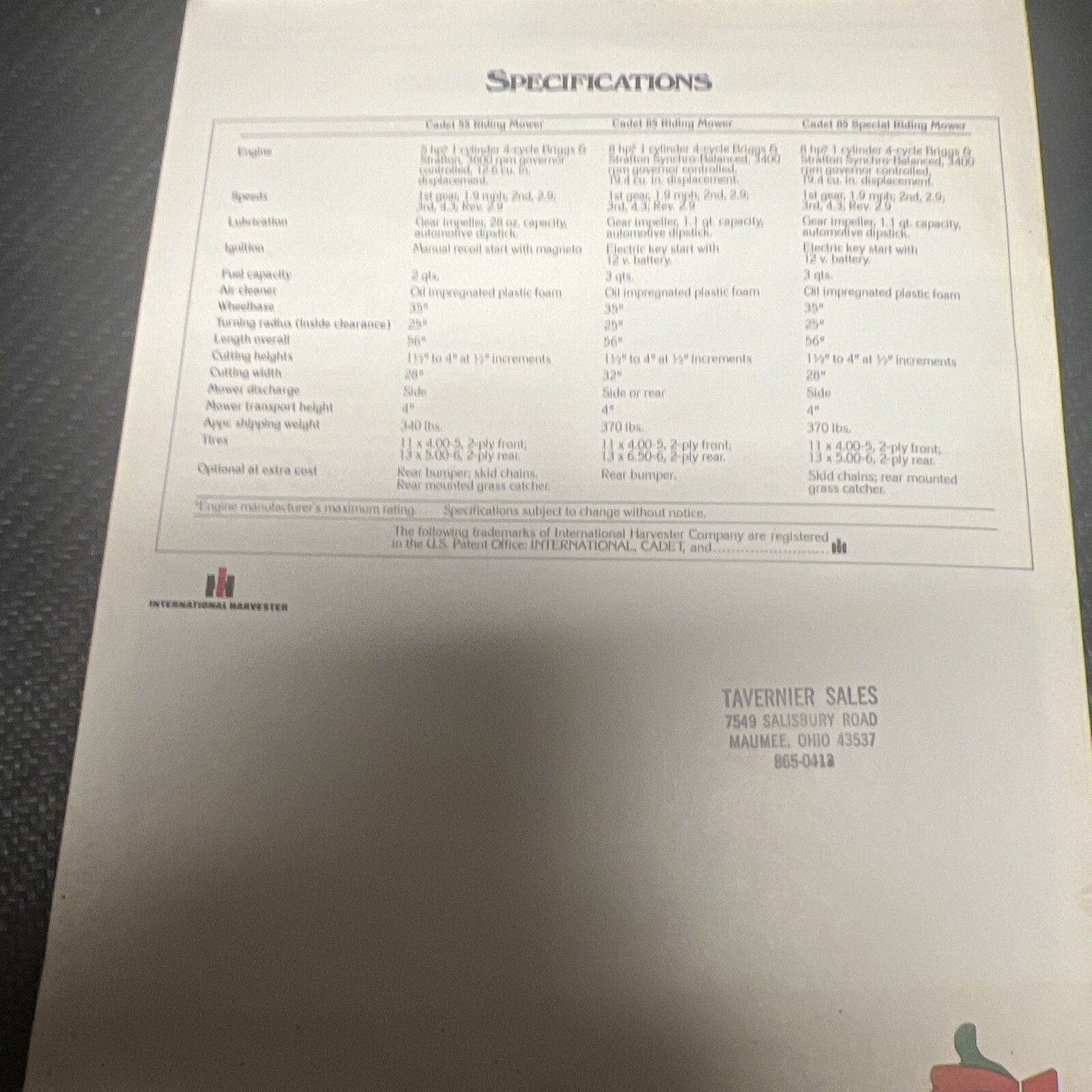 1975 International Cadet Riding Mowers Brochure