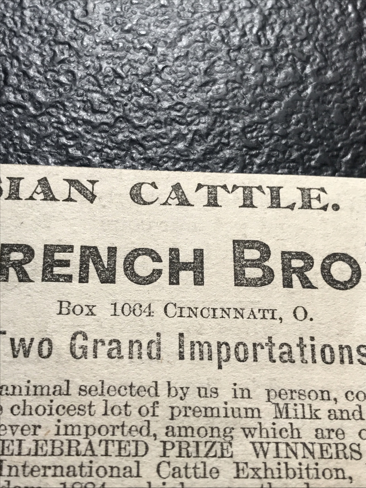 1886 French Brothers Cattle Cow Farm Advertising – Cincinnati – Ohio