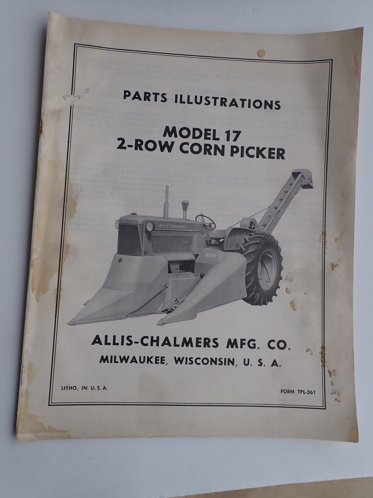 Original 1950s Allis Chalmers Model 33 & 34 – 2 Row Corn Picker Parts Catalog