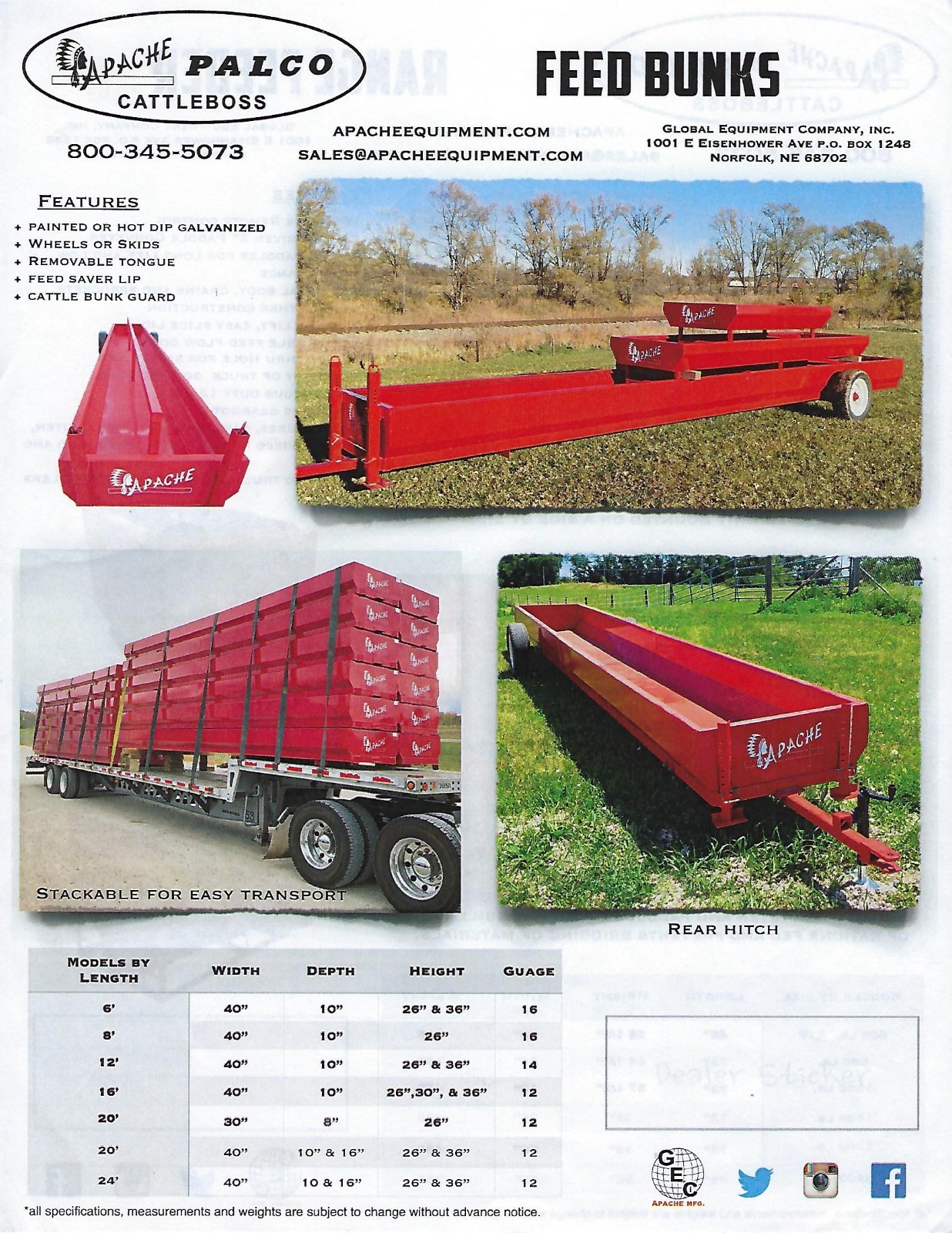 Farm Equipment Data Sheet – Apache – Range Feeder Feed Bunk – Brochure (F9418)