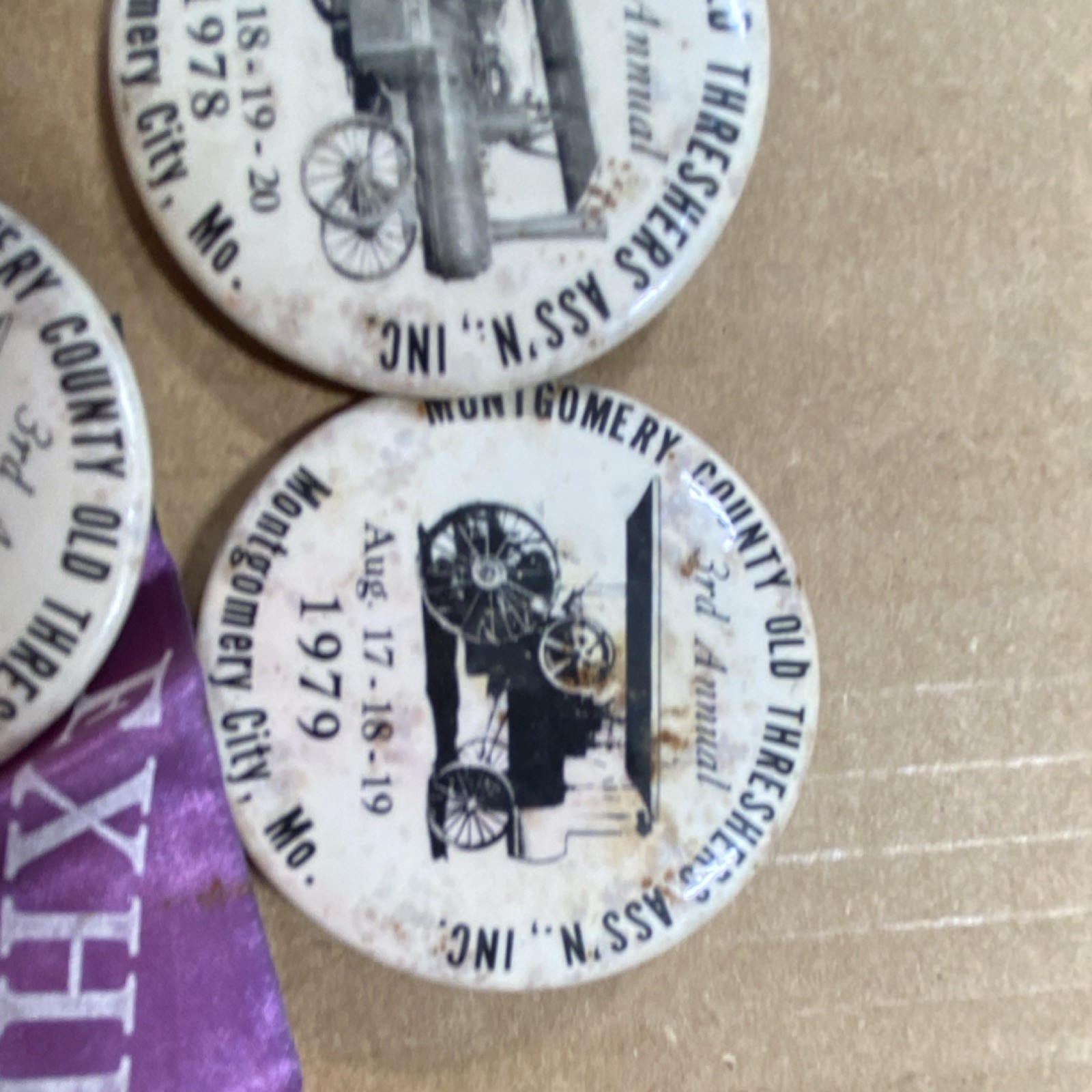 Montgomery County & Mark Twain Old Threshers Agriculture Buttons 1976-1979 Lot