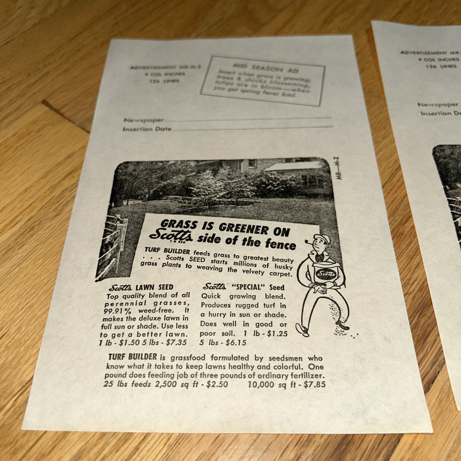 1940s O.M SCOTT & SONS CO Newspaper Mat Ad SCOTT&rsquo;S GREEN GRASS Marysville OHIO