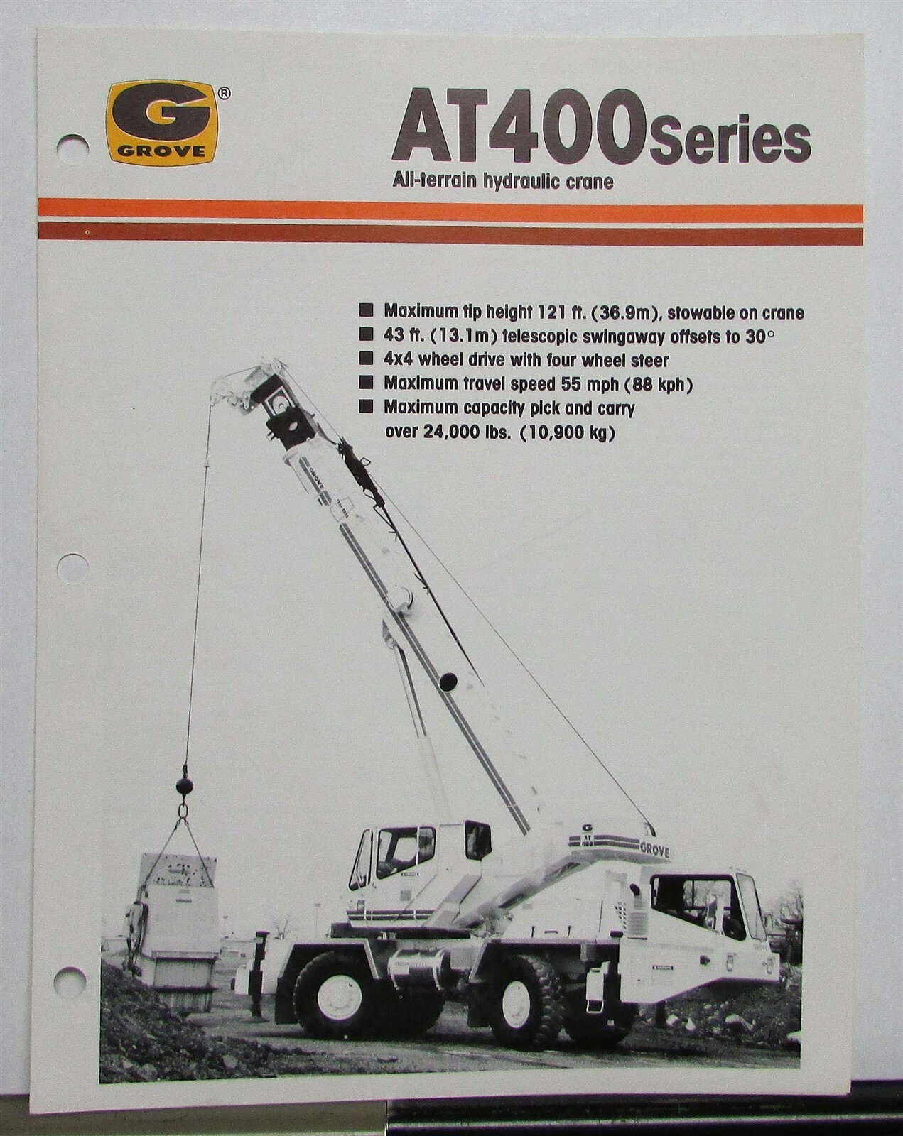 1987 Grove AT400 Series Cranes Specifications Construction Sales Brochure