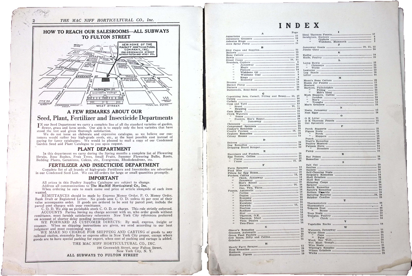 1924 Mac Nigg Horticulture Poultry Chickens Supply Department Catalog NYC NY
