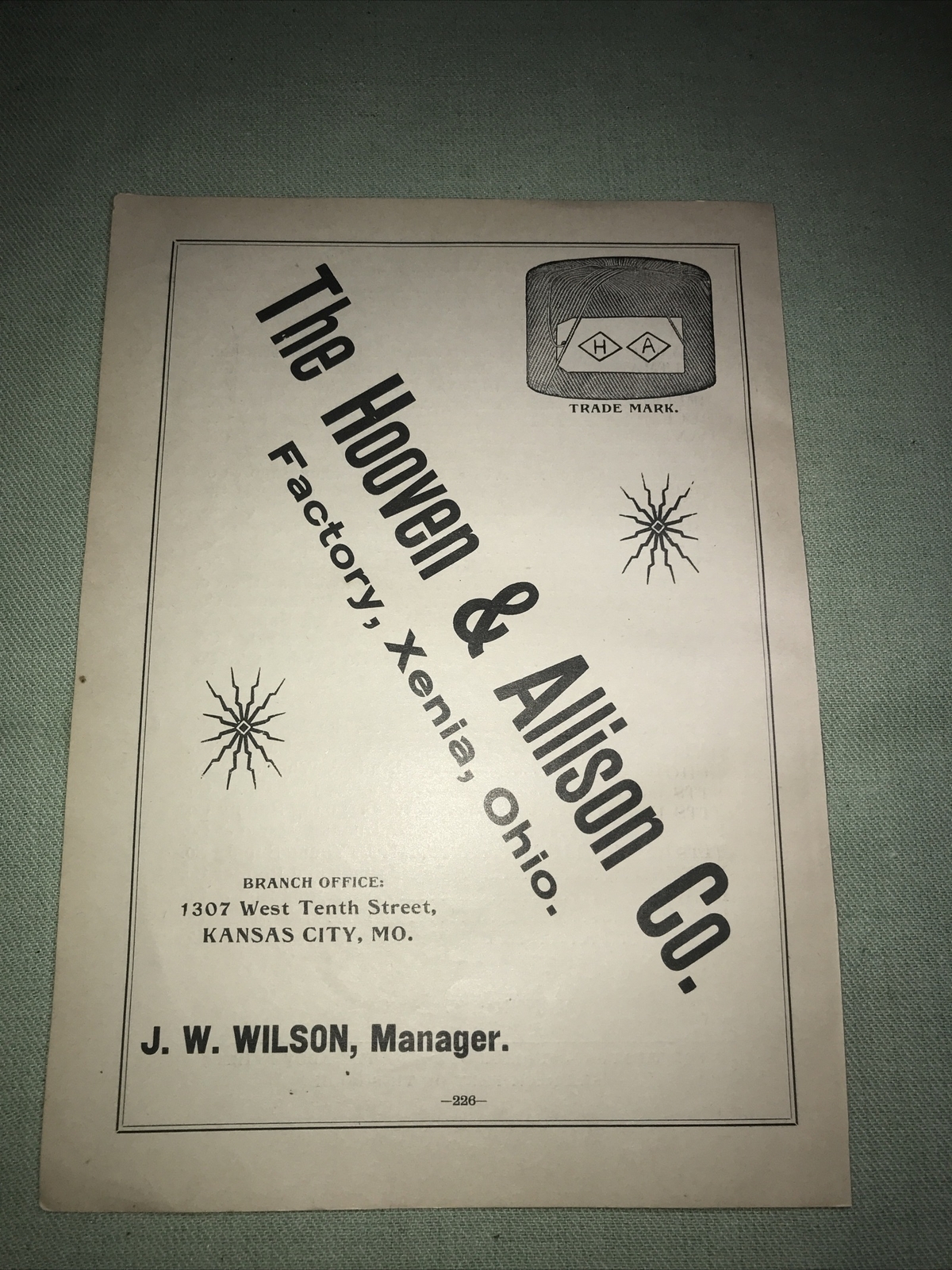 1898 The Hoover & Allison Co. Farm Advertising – Xenia – Ohio & Kansas City