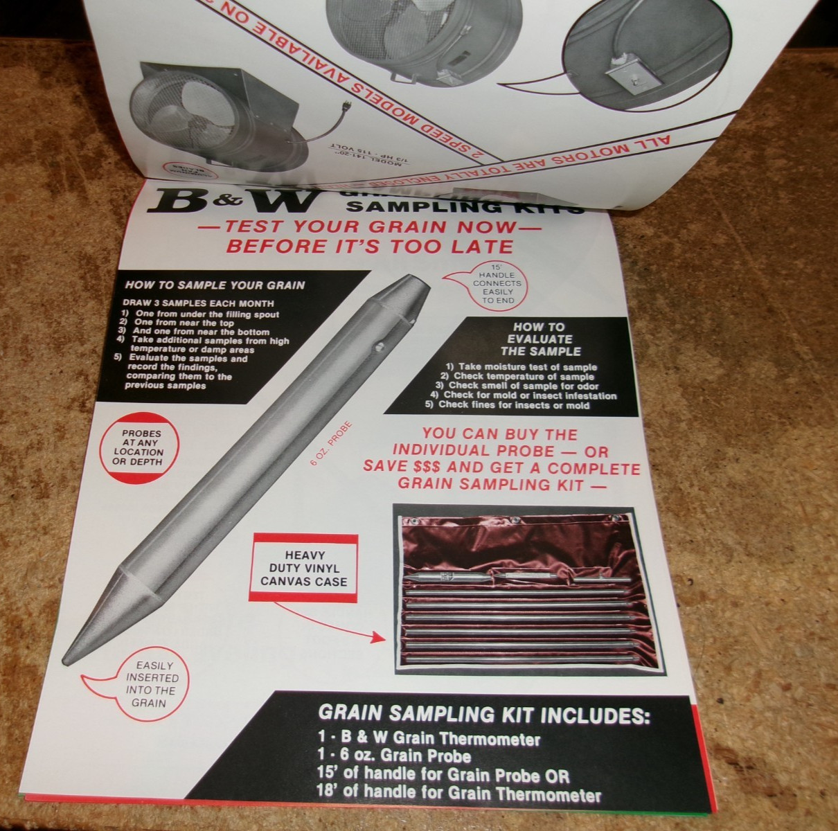 6-lot vintage B + W grain bin equipment one page brochures in nice shape used