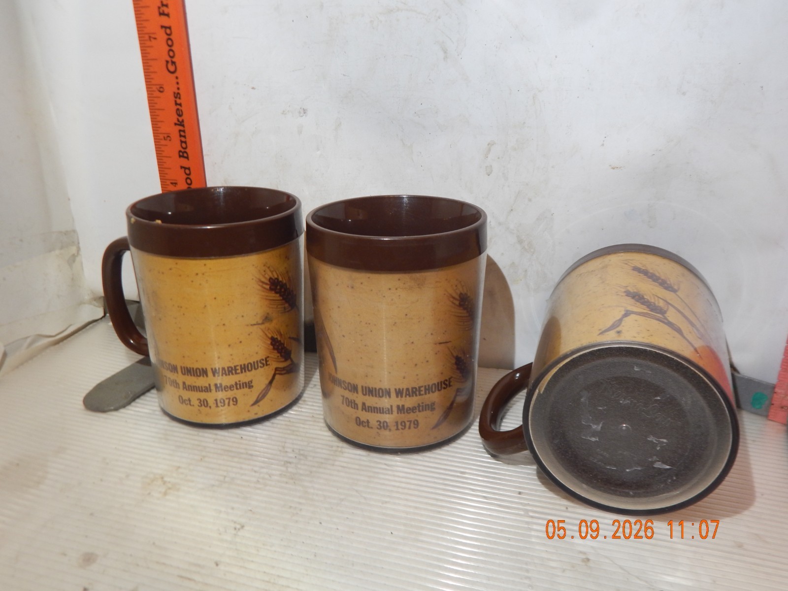 Three Thermo-Serv mugs from Johnson Union Warehouse Annual Meeting, in 1979
