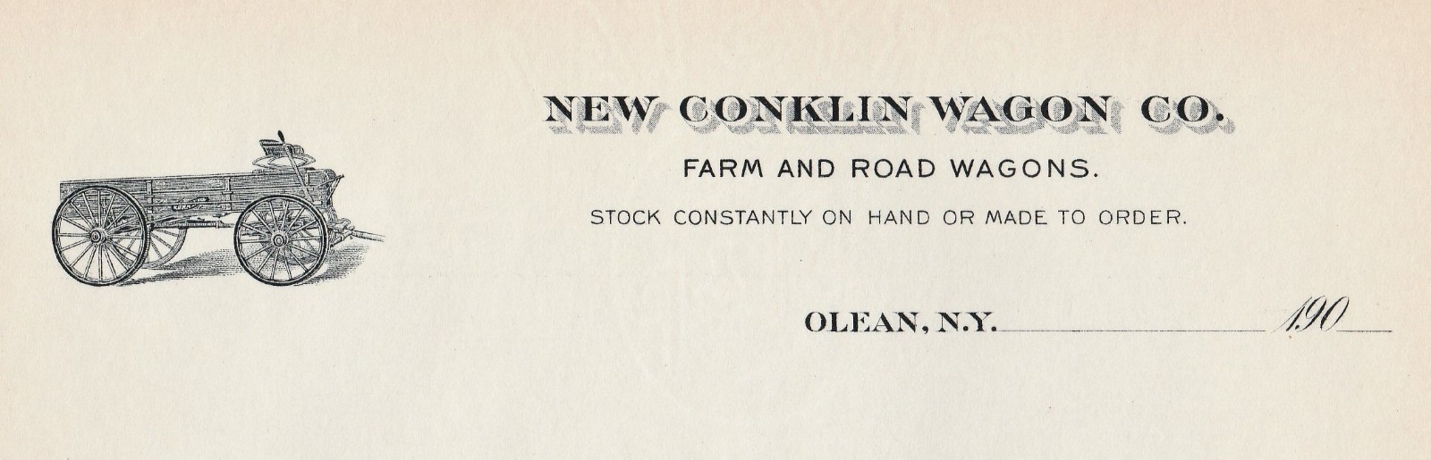 RARE Conklin Farm & Road Wagon Company Olean NY 1900 Letterhead Billhead NOS