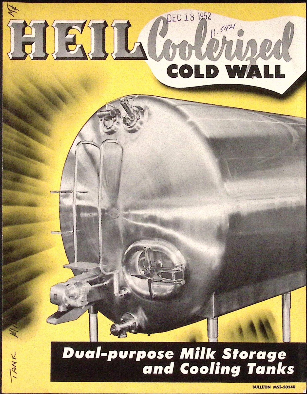 1952 Heil Colorized Cold Wall Milk Storage Cooling Tanks Heil Co Hillside NJ