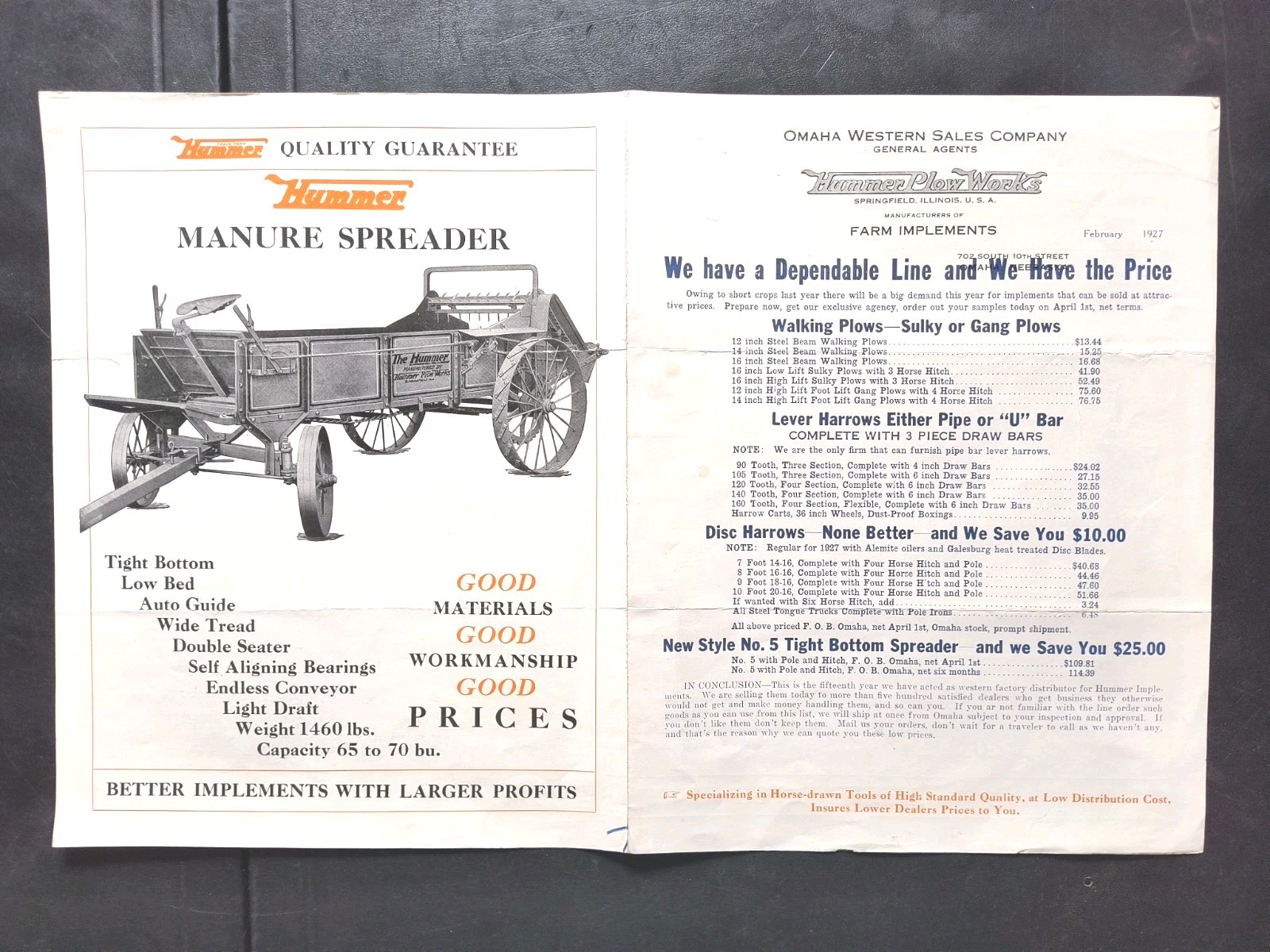 1920s Hummer Plow Works Sales Brochure Lot Springfield Ill. Farm Poster